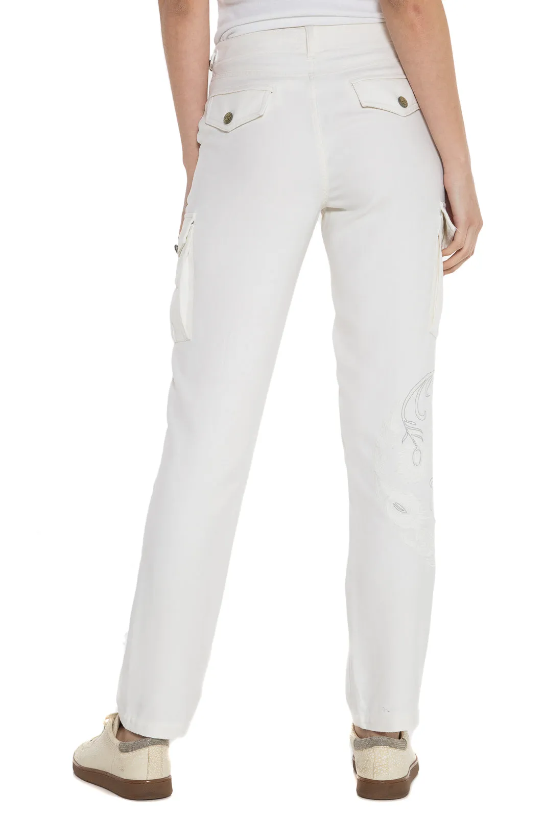 100% Silk cargo with embroidery in White