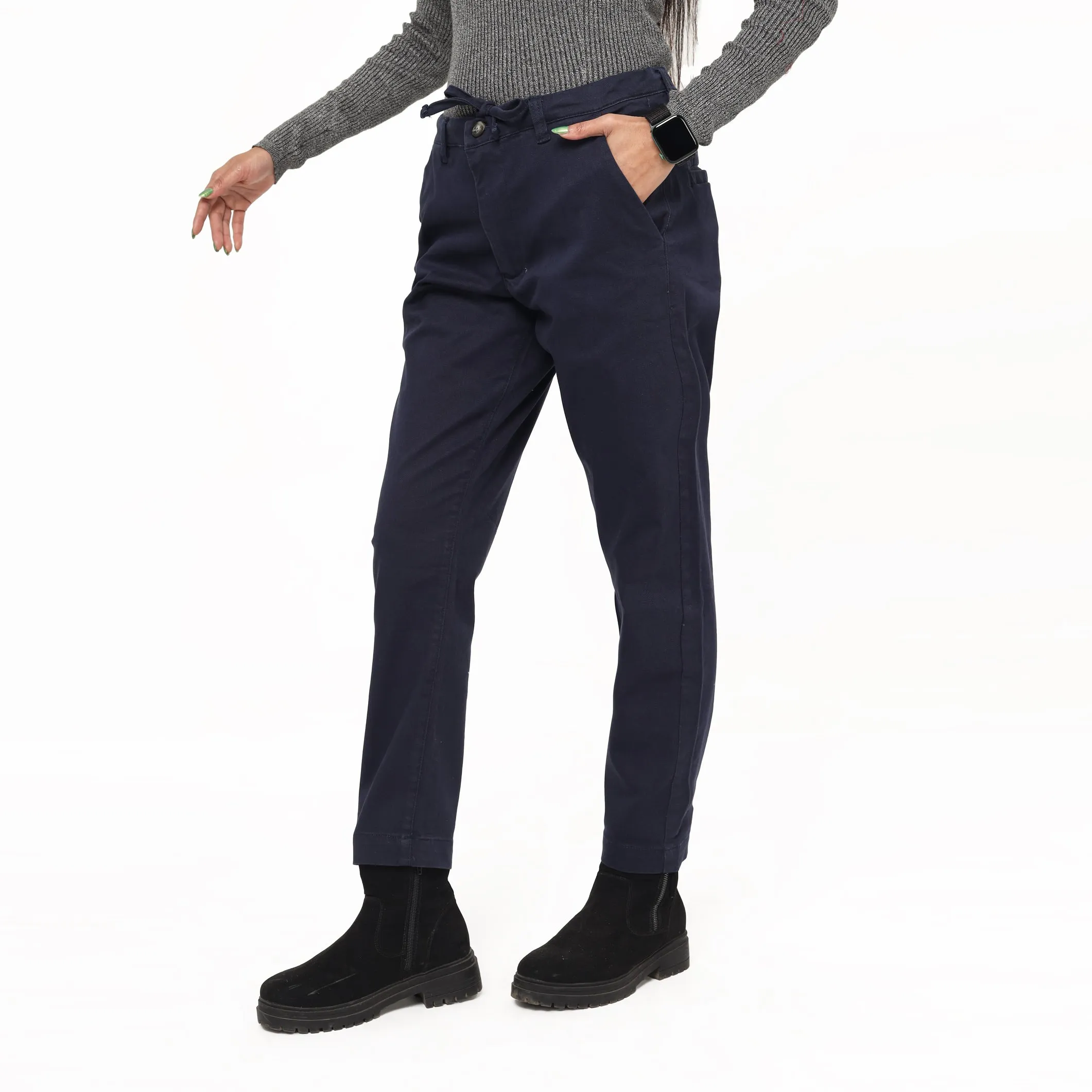 Adjustable Ladies Chinos - Navy