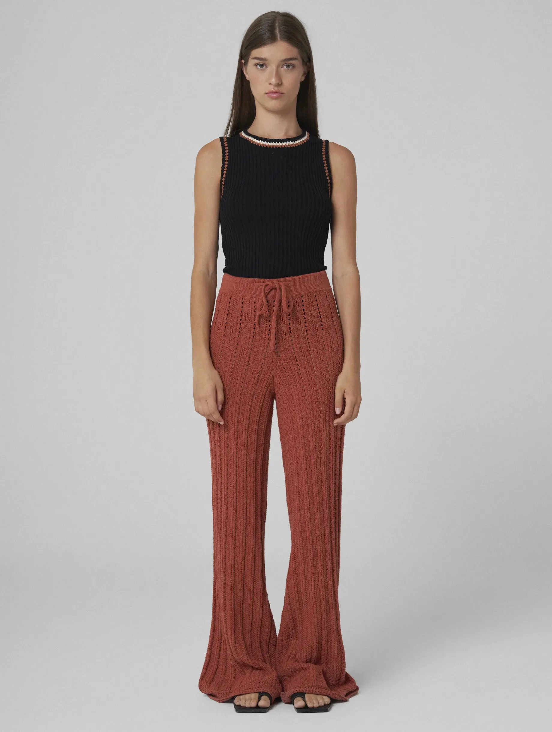 AYA Hand-crochet wide pants brick