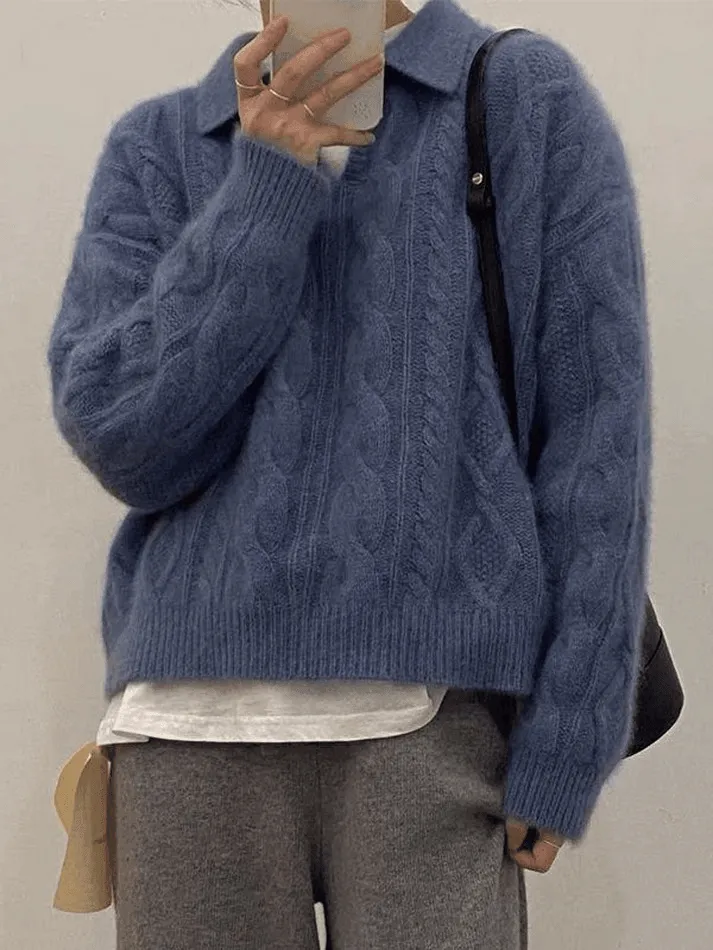 Back To School Sonicelife Polo Neck Cable Knit Sweater