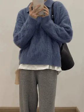 Back To School Sonicelife Polo Neck Cable Knit Sweater