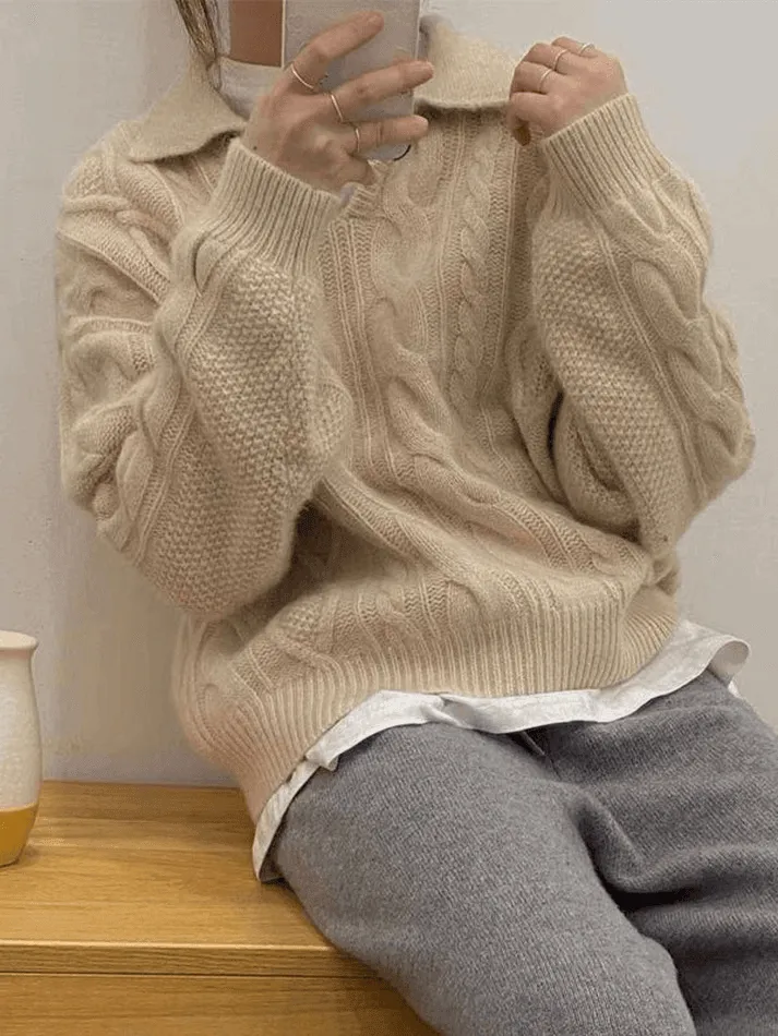 Back To School Sonicelife Polo Neck Cable Knit Sweater