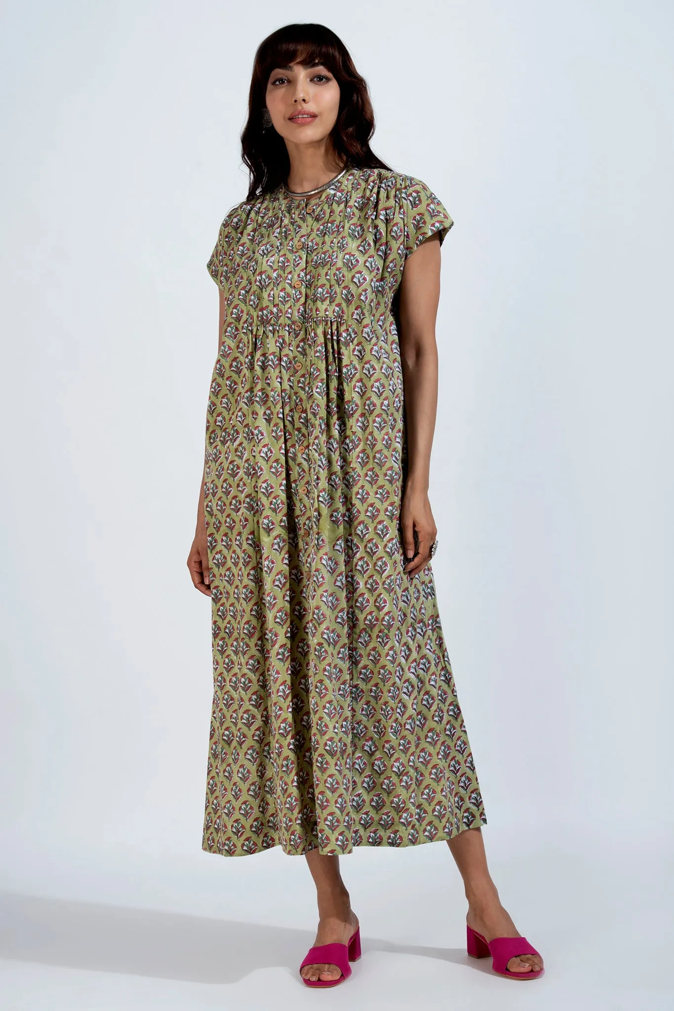 button down pintuck dress - glowing jade & springtime palette