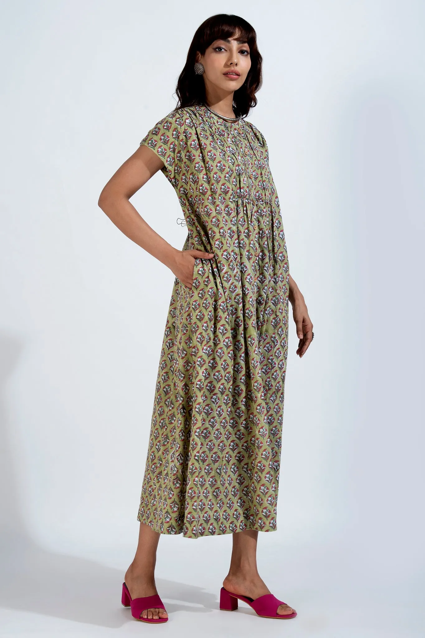 button down pintuck dress - glowing jade & springtime palette
