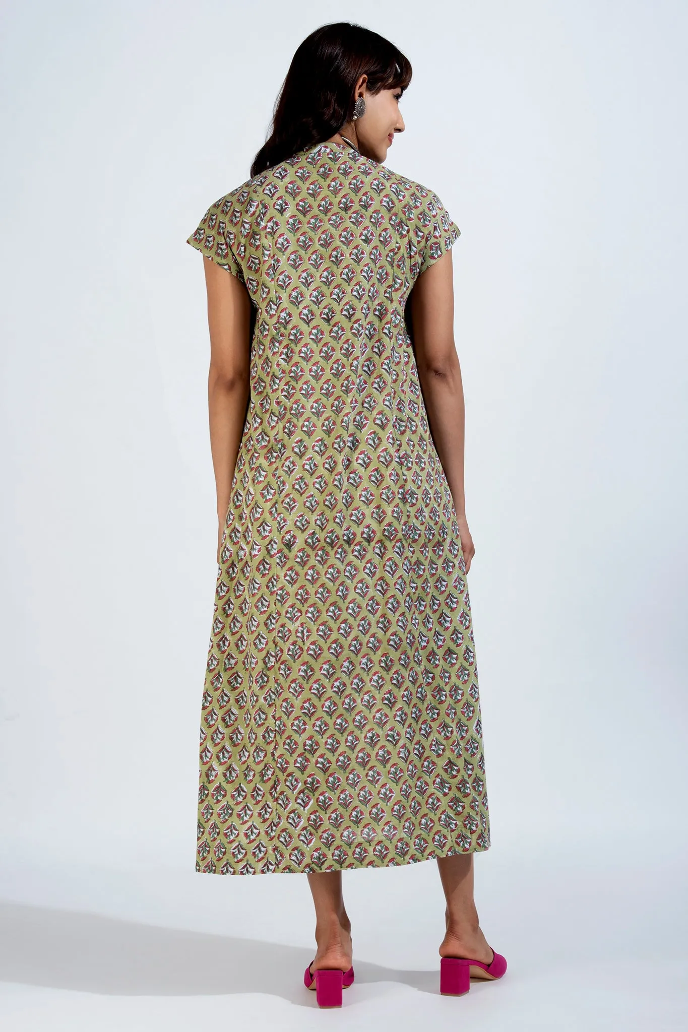 button down pintuck dress - glowing jade & springtime palette