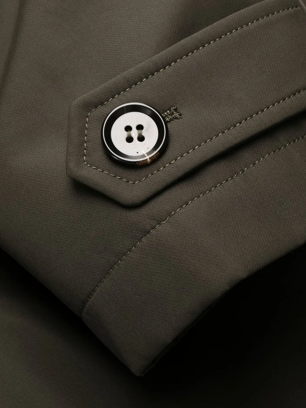 button-front hooded parka with fur trimming