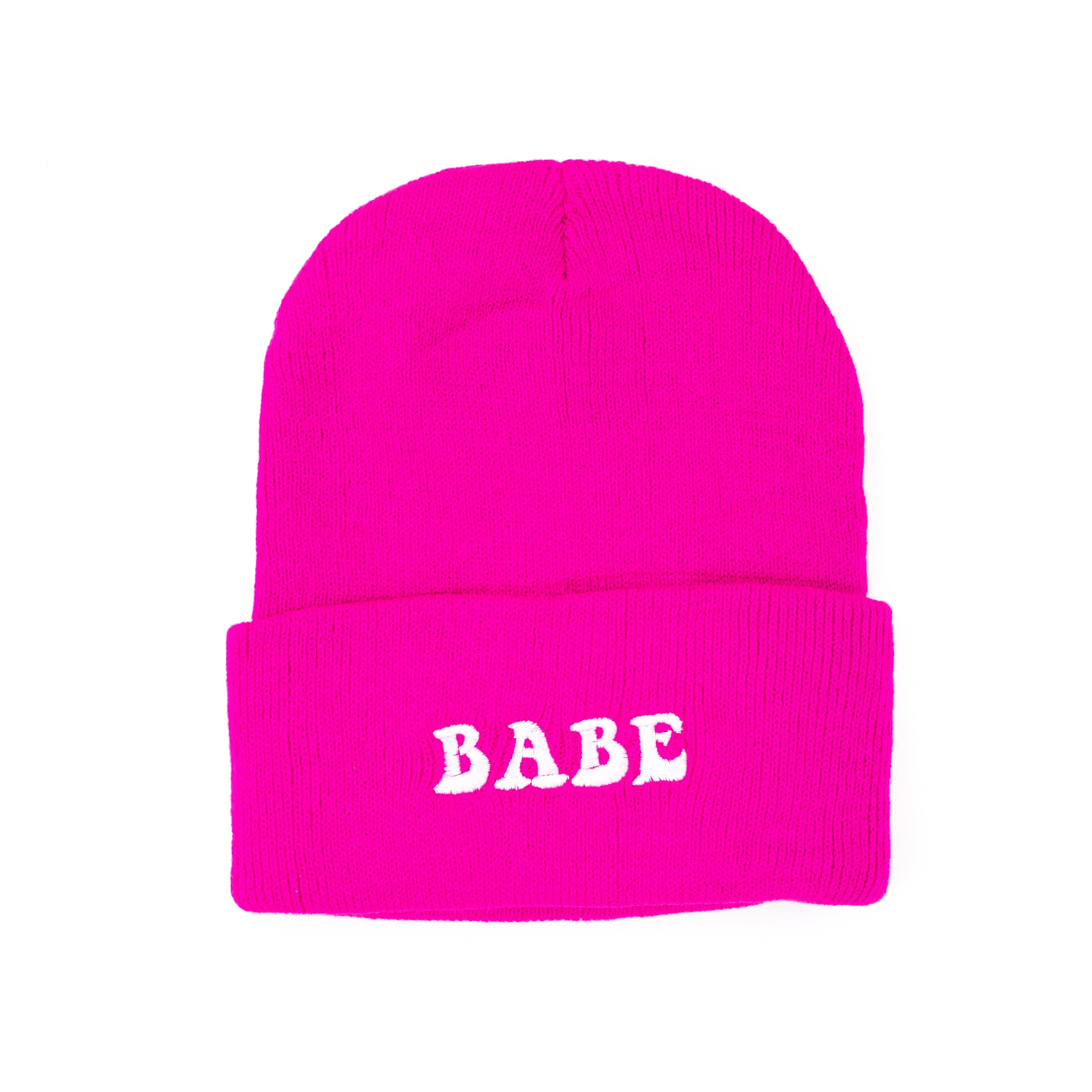 Child Beanie - BABE - Hot Pink w/ Groovy White