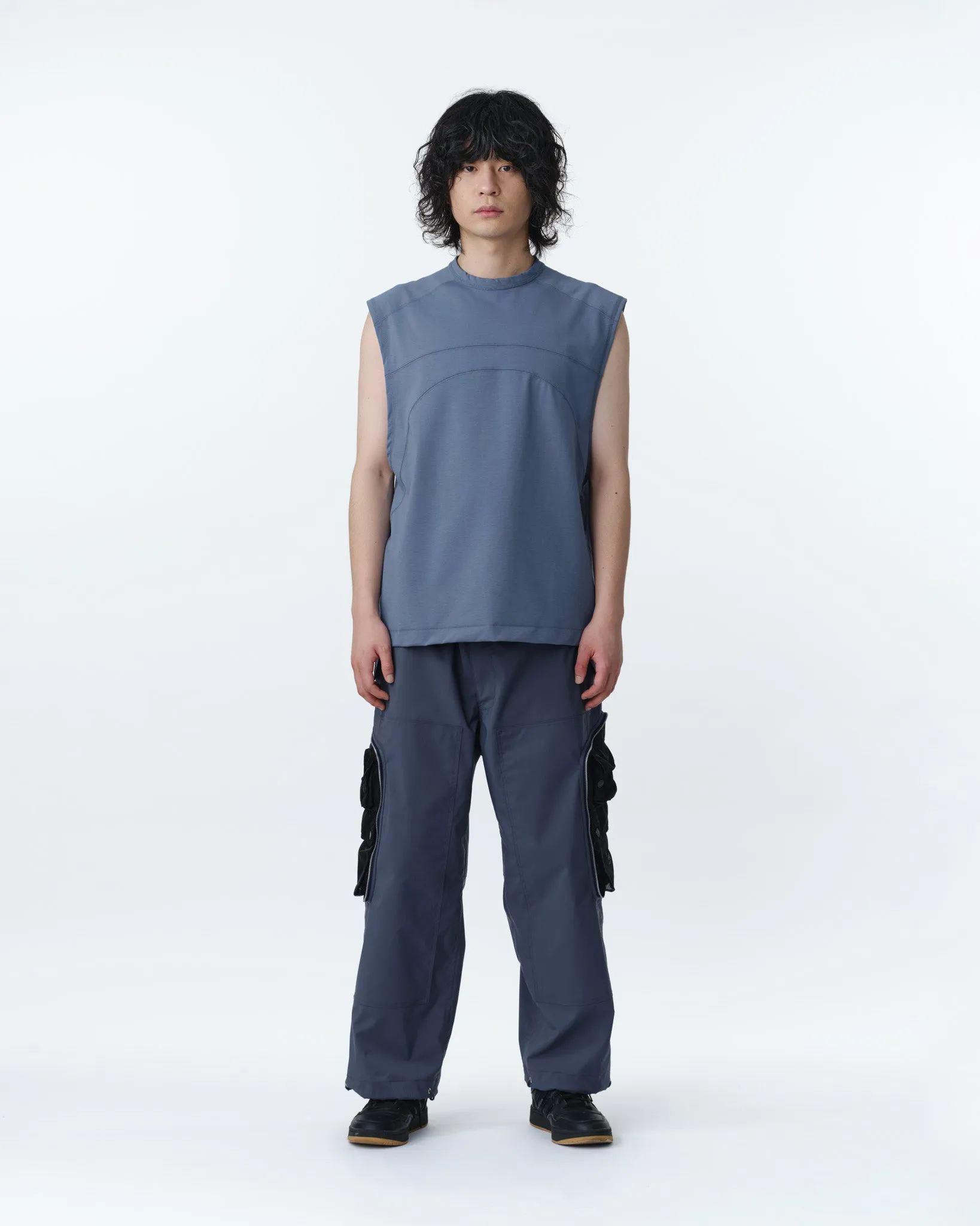 COVERED POCKET CROPPED CARGO PANTS .11【ASH BLUE】