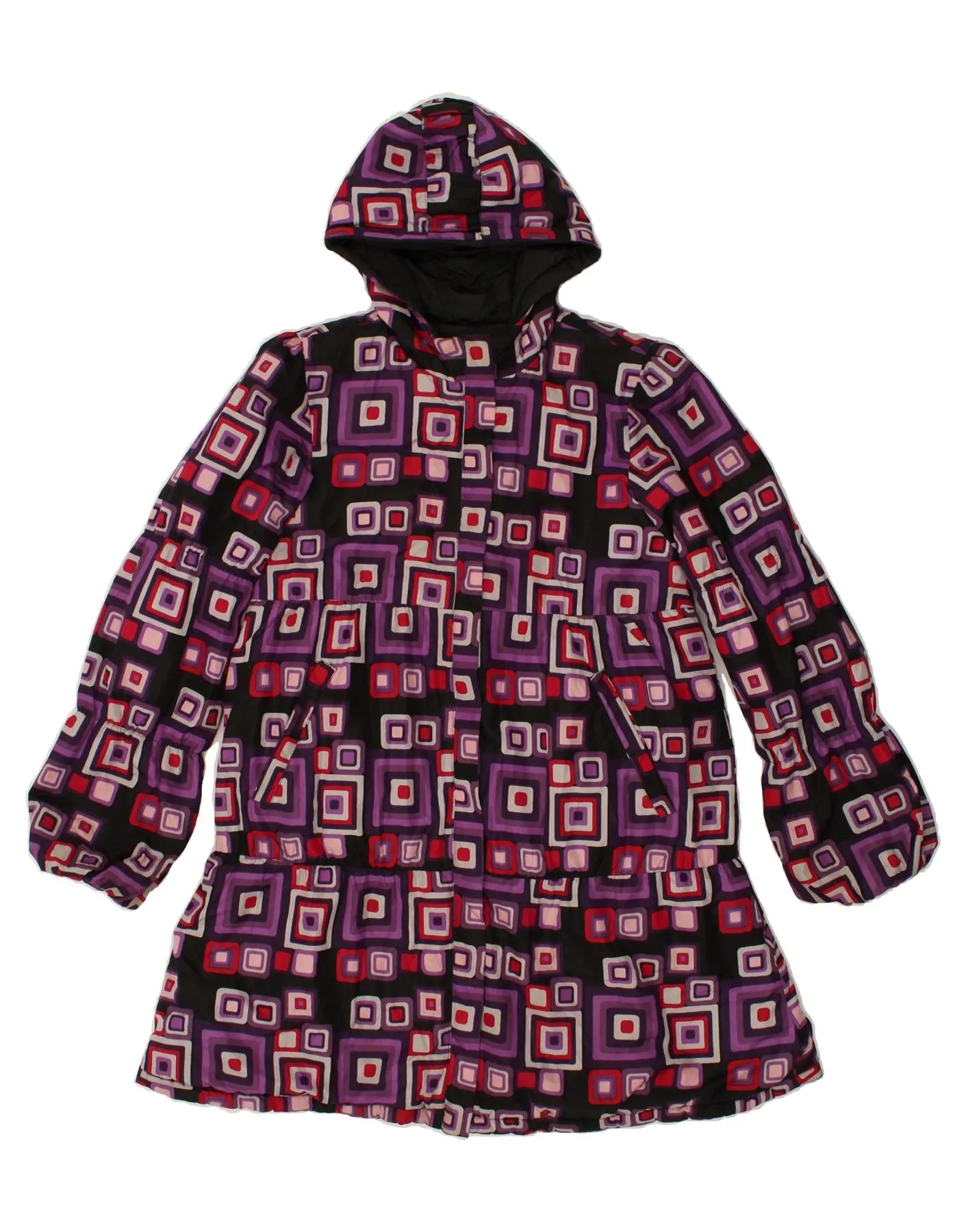 DESIGUAL Girls Hooded Overcoat 13-14 Years XL Multicoloured Geometric