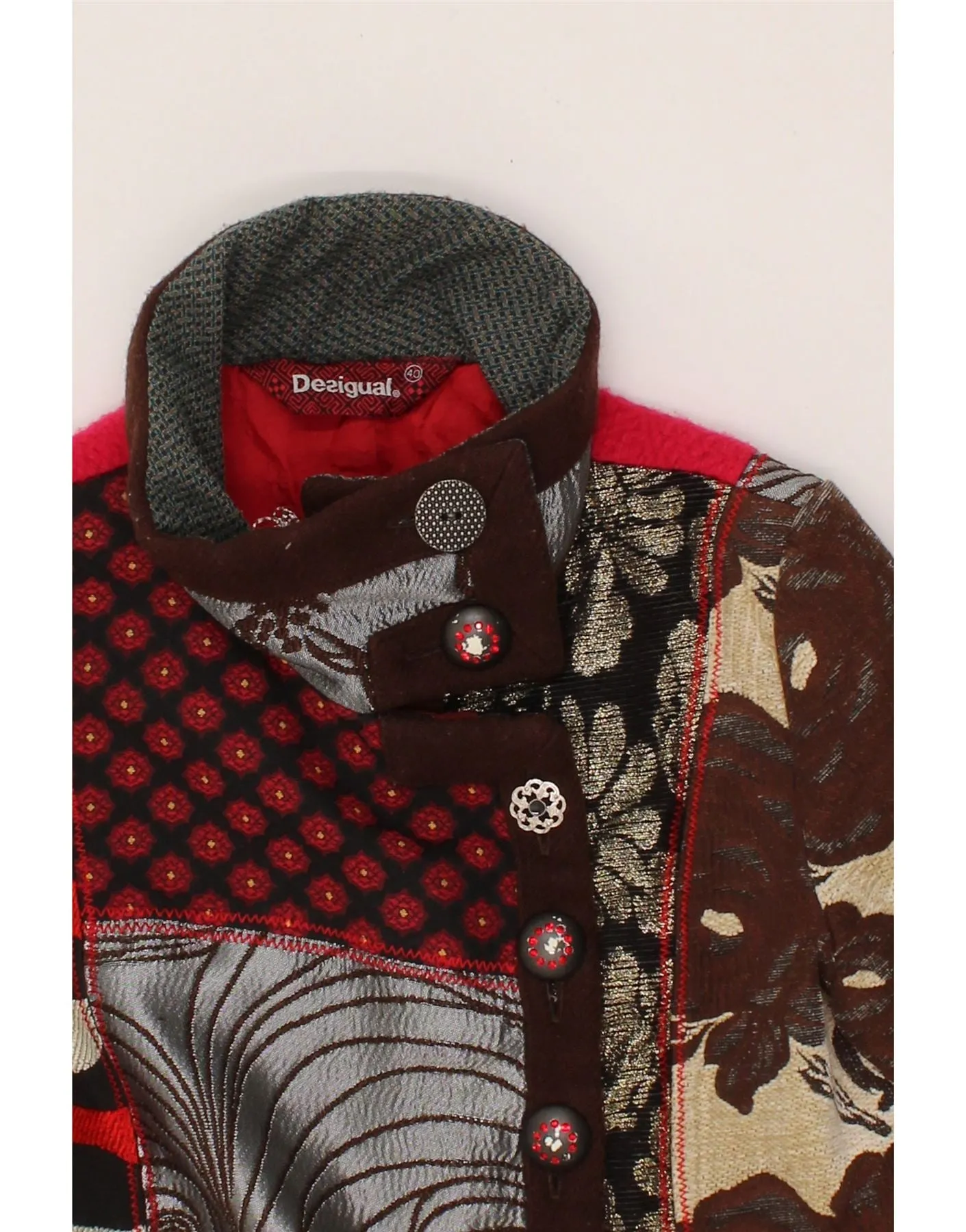 DESIGUAL Womens Graphic Overcoat EU 40 Medium Multicoloured Patchwork