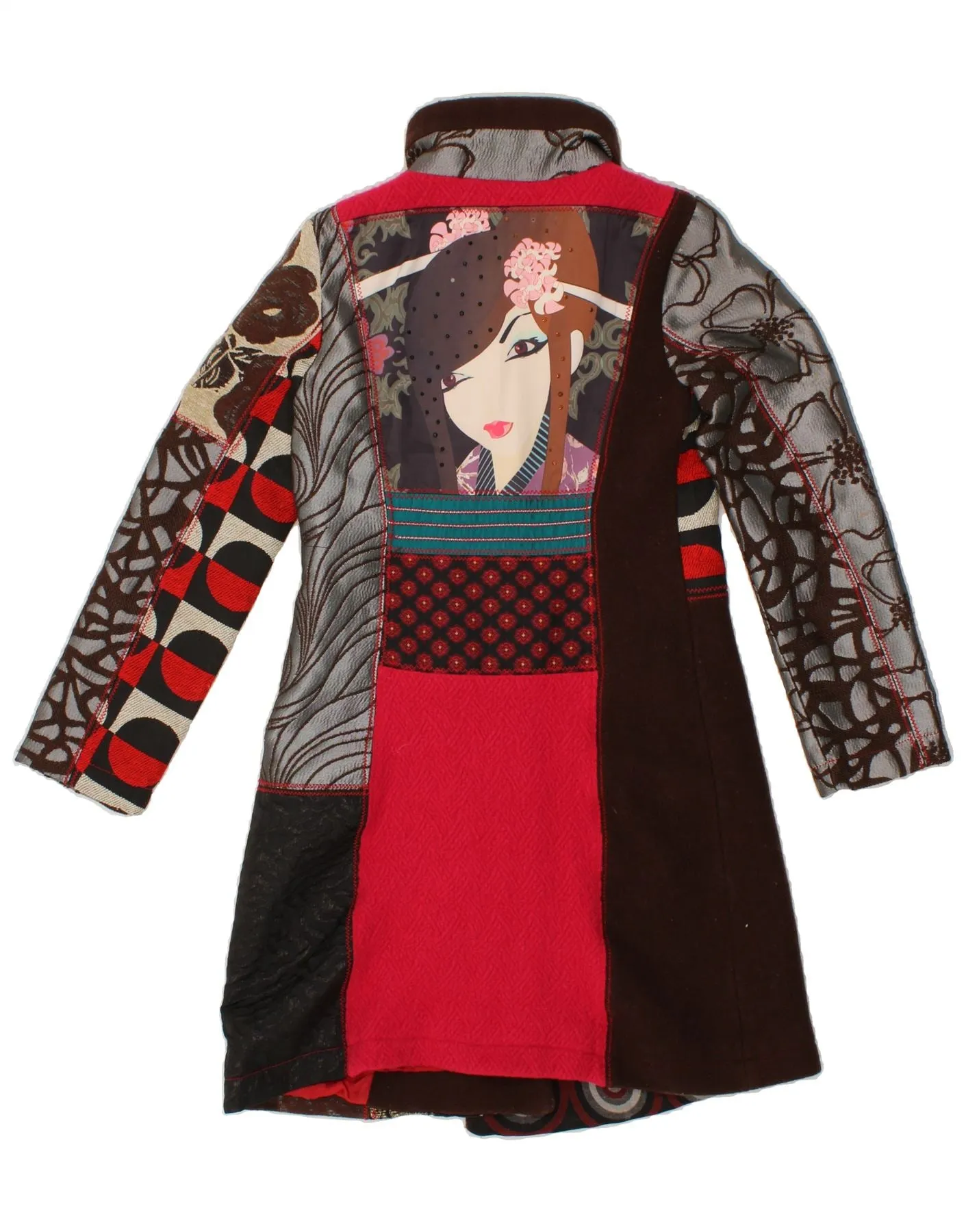DESIGUAL Womens Graphic Overcoat EU 40 Medium Multicoloured Patchwork