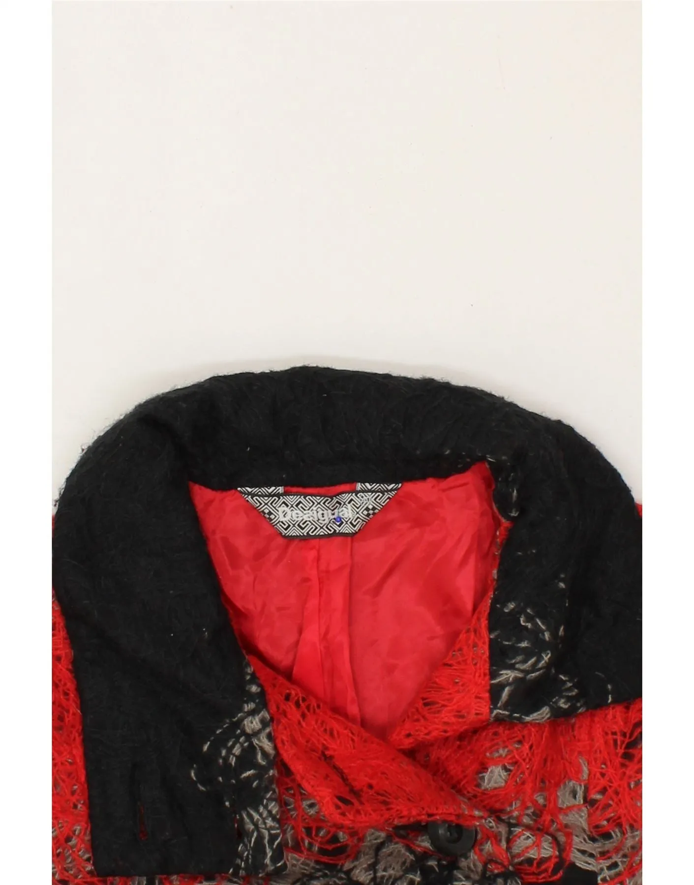 DESIGUAL Womens Overcoat EU 40 Medium Red Colourblock Polyester