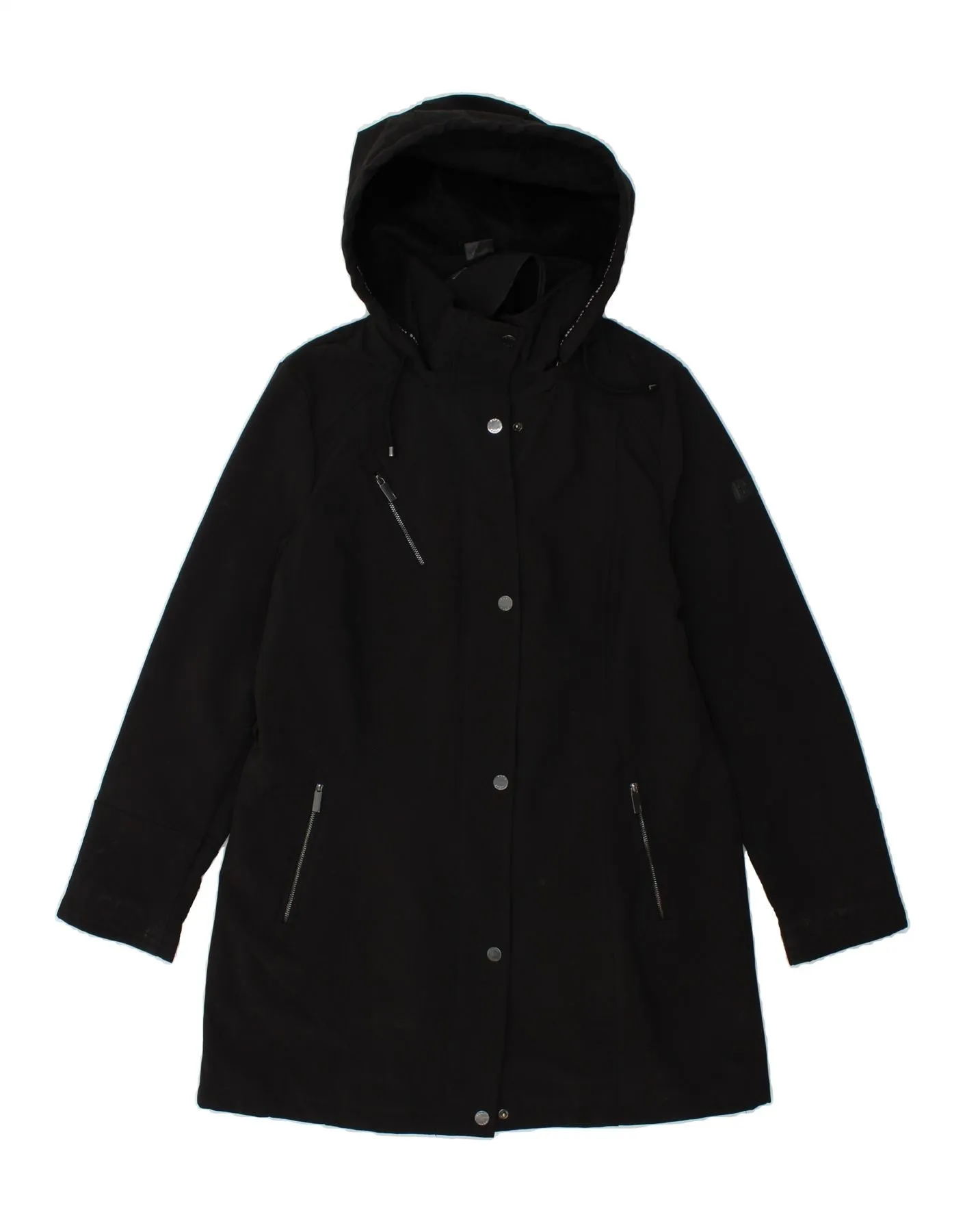 DKNY Womens Hooded Overcoat UK 14 Large Black Polyester