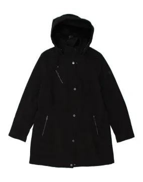 DKNY Womens Hooded Overcoat UK 14 Large Black Polyester
