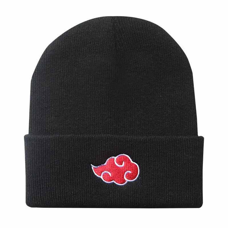 ECOBROS 2021 Beanies Women Autumn Winter Warm Hat Anime Akatsuki Cosplay Red Cloud Embroidery Caps For Men Knitted Bonnet Unisex