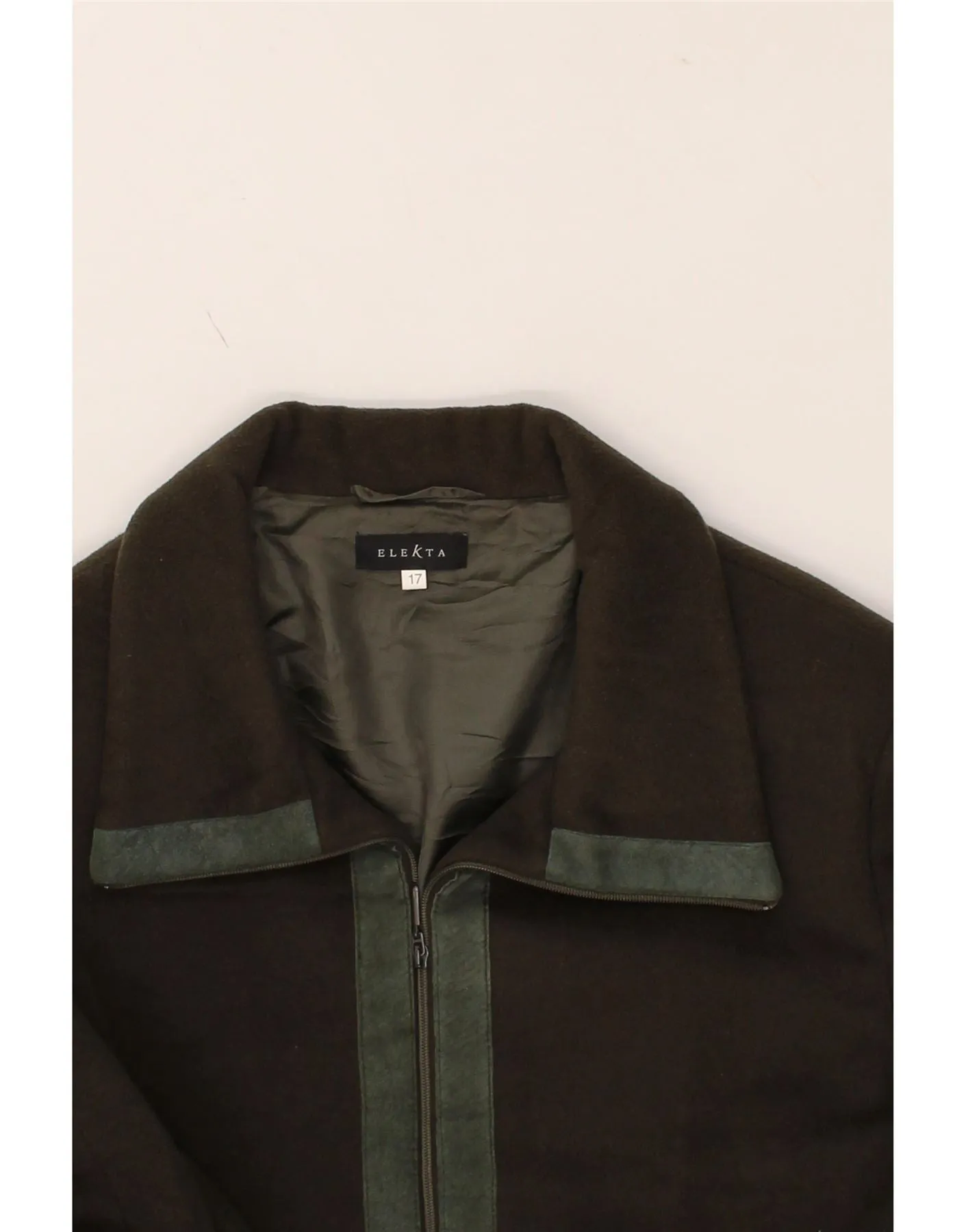 ELEKTA Womens Overcoat UK 12 Medium Khaki Colourblock Wool