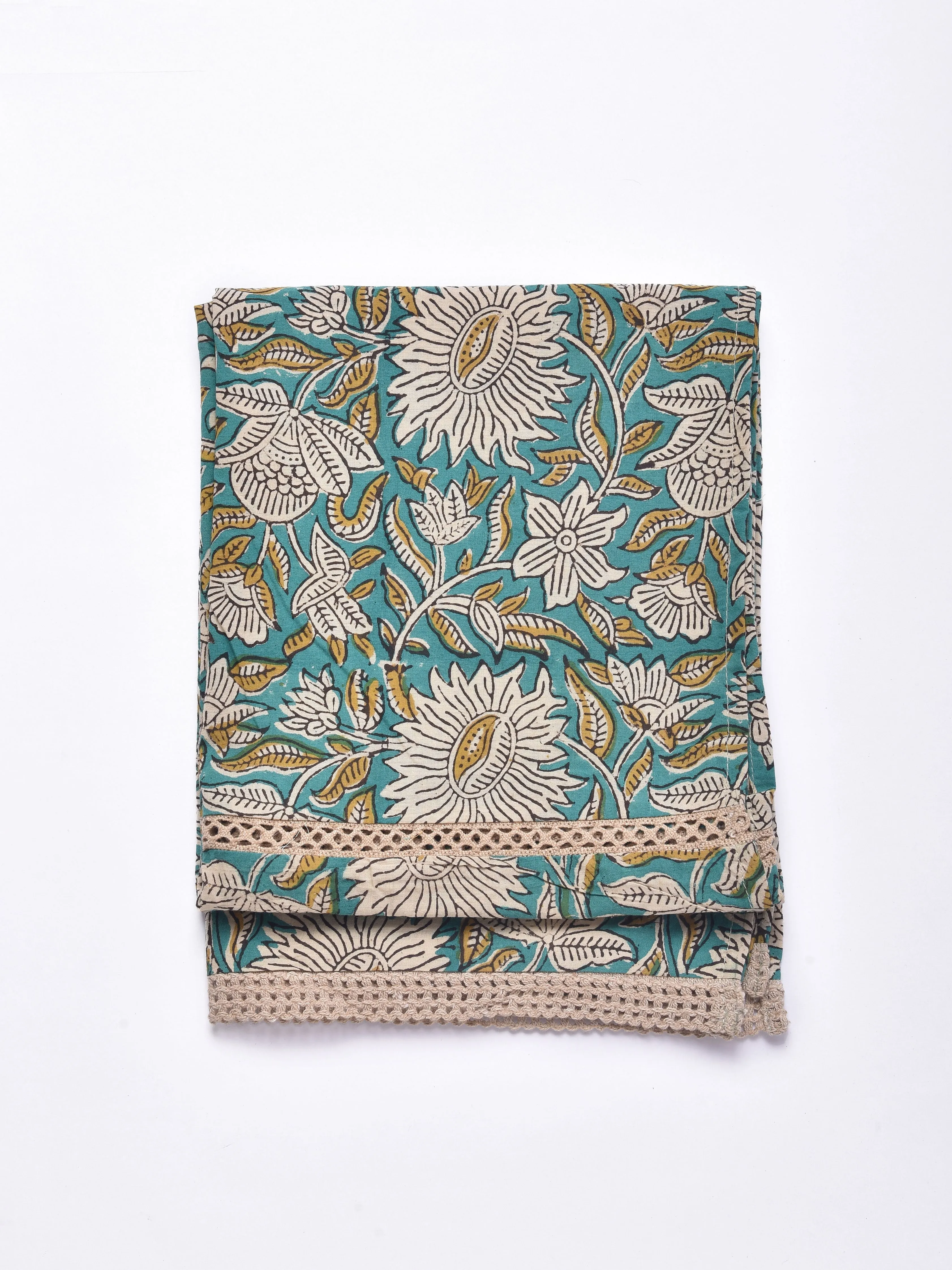 Fern Green Floral Block Print Cotton Stole