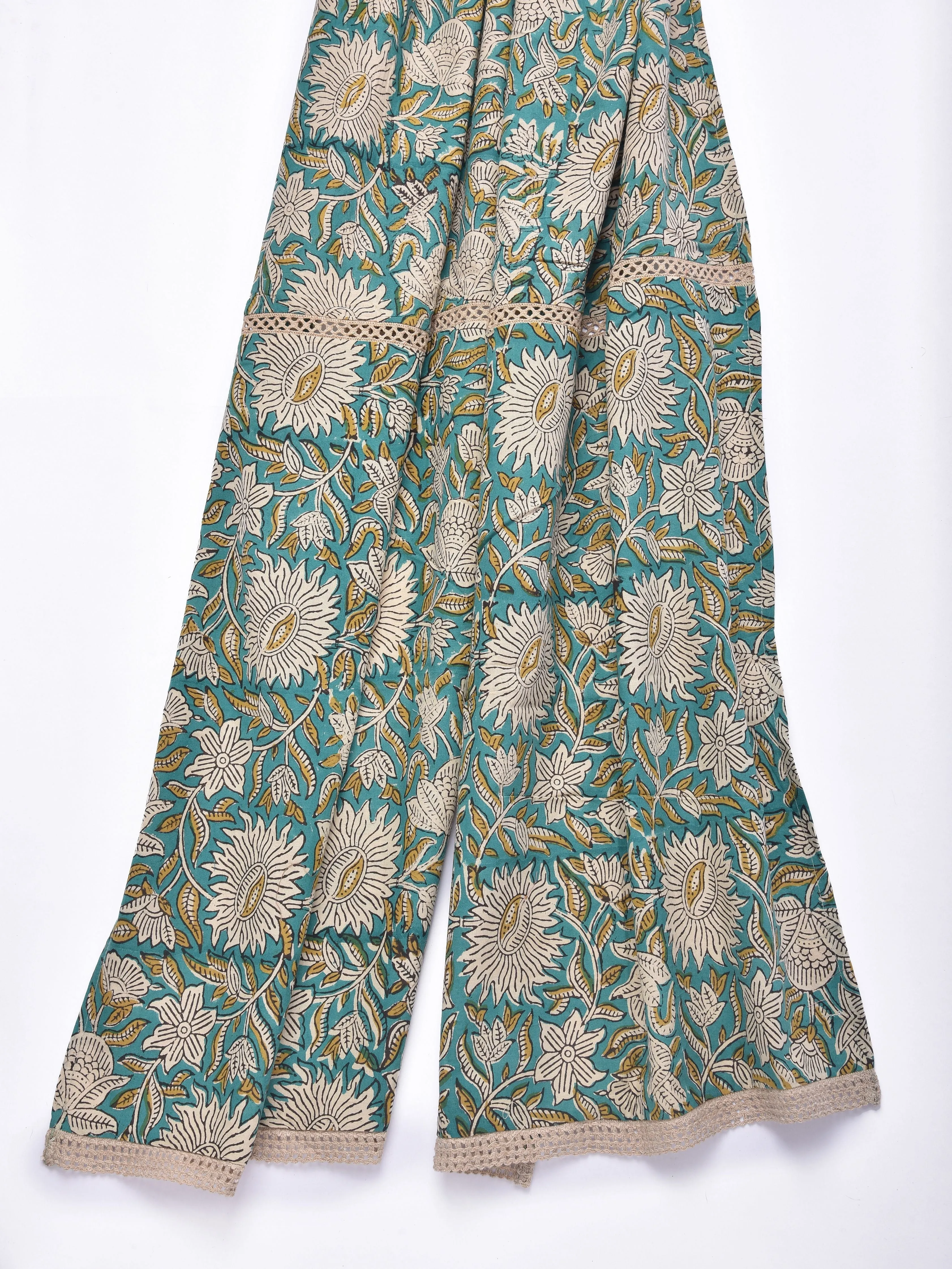 Fern Green Floral Block Print Cotton Stole