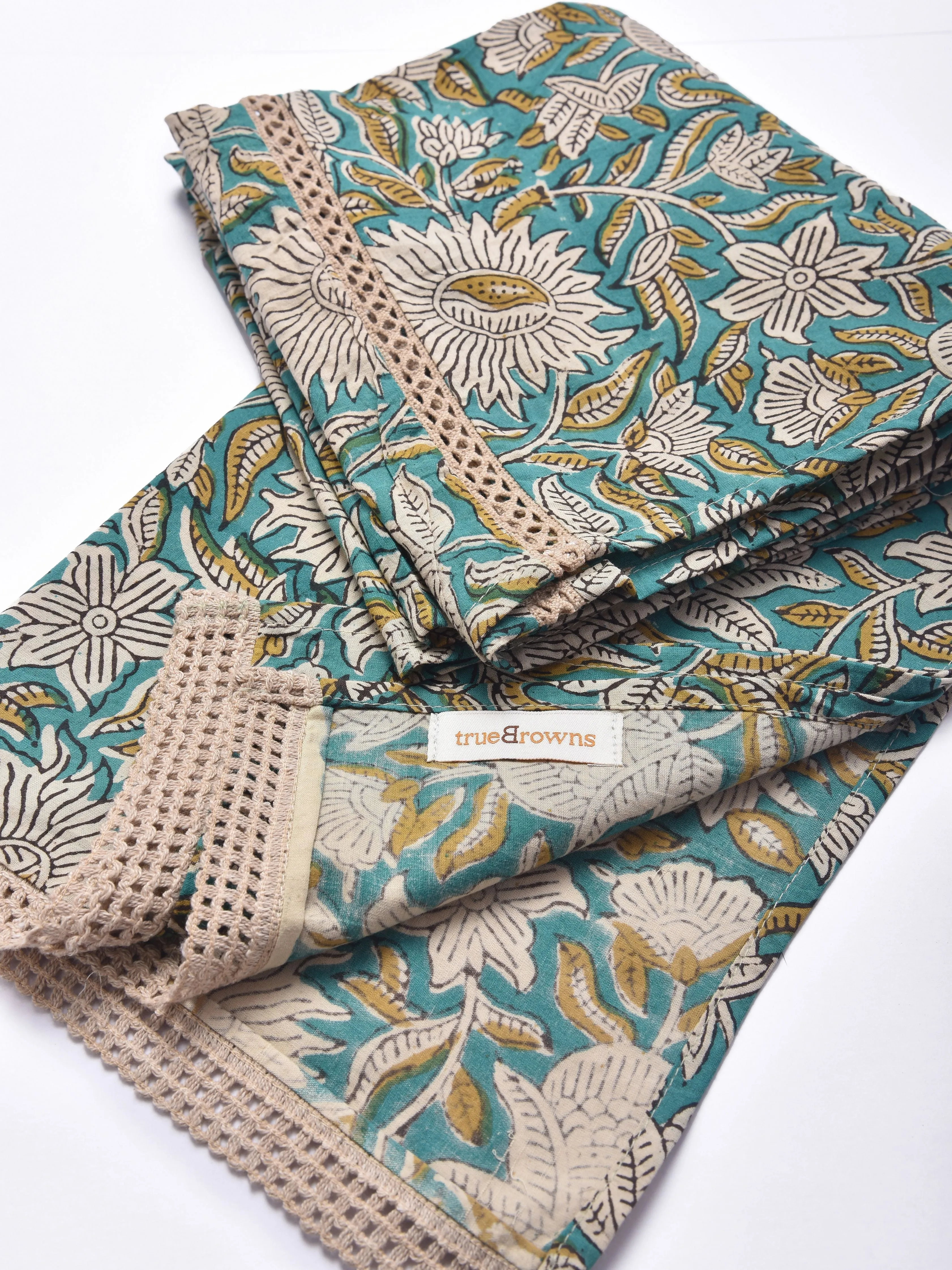 Fern Green Floral Block Print Cotton Stole