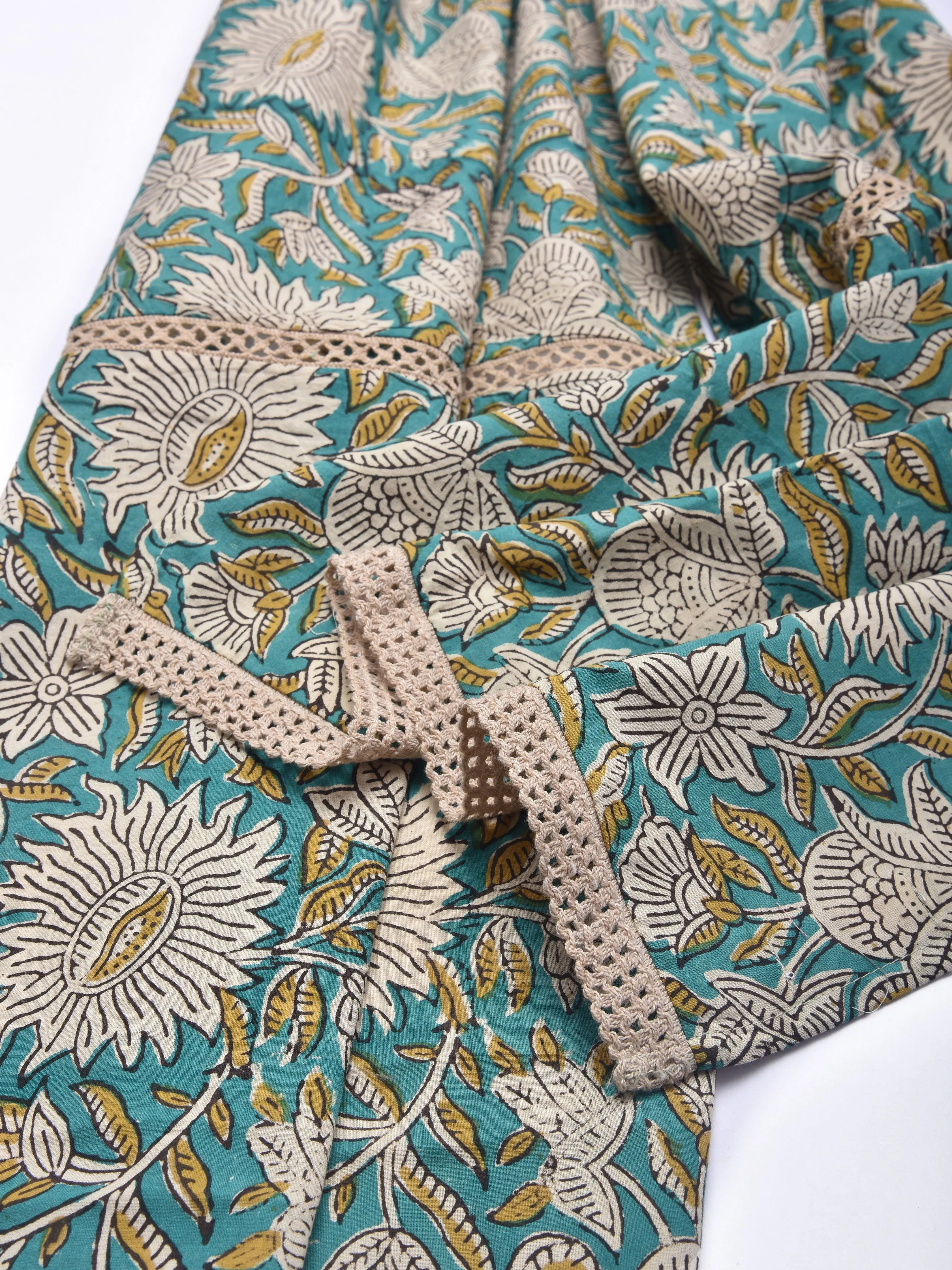 Fern Green Floral Block Print Cotton Stole