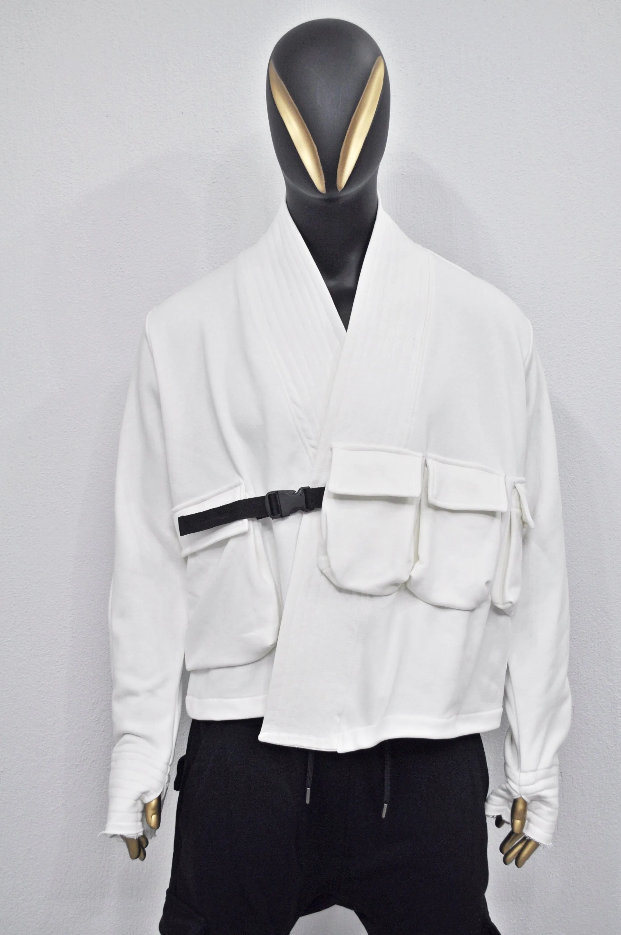 Front Pockets Jacket Kimono Look, Tie-up, Ninja Assassin Jacket,Steampunk Gothic--BB0173
