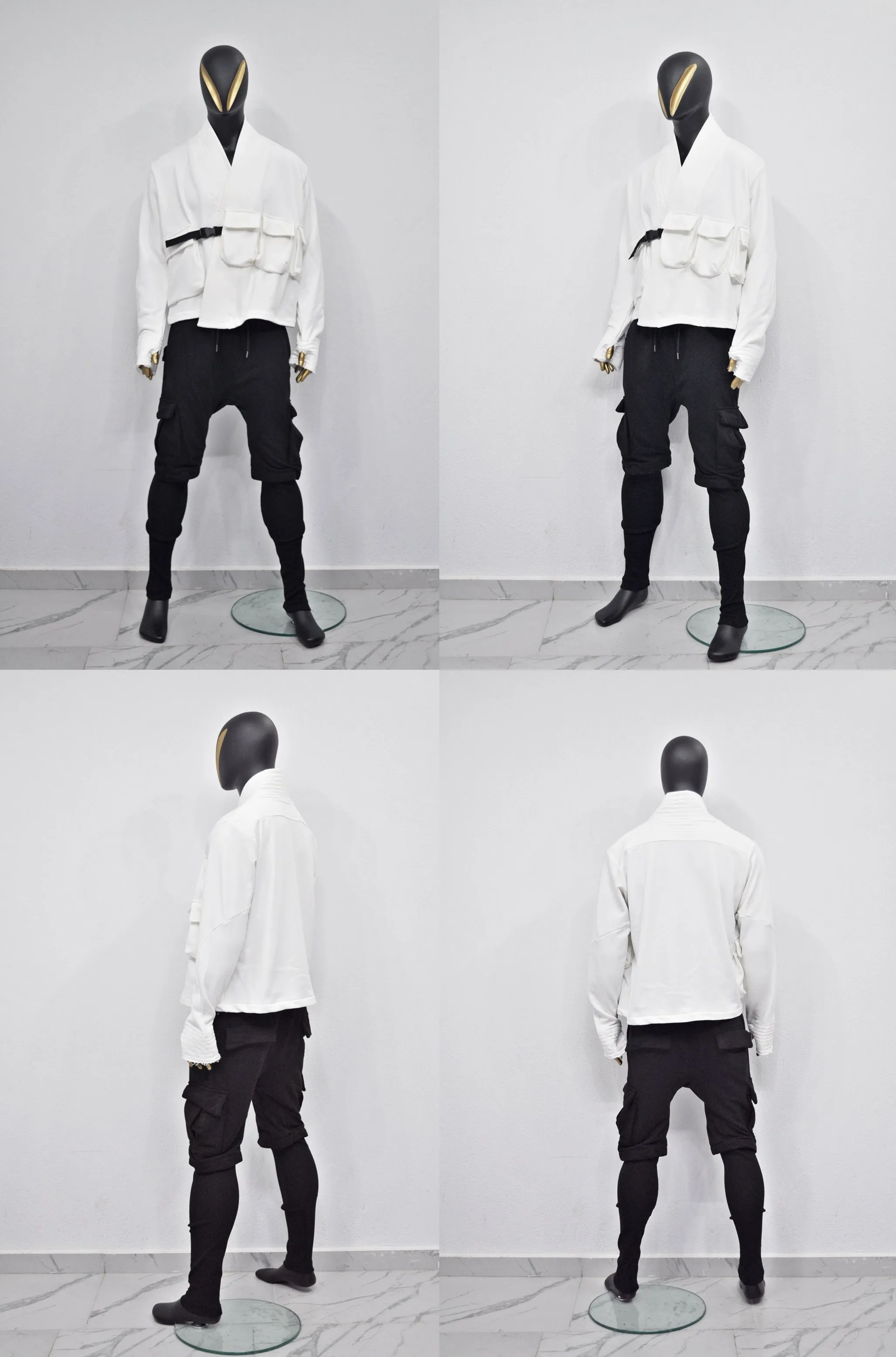 Front Pockets Jacket Kimono Look, Tie-up, Ninja Assassin Jacket,Steampunk Gothic--BB0173