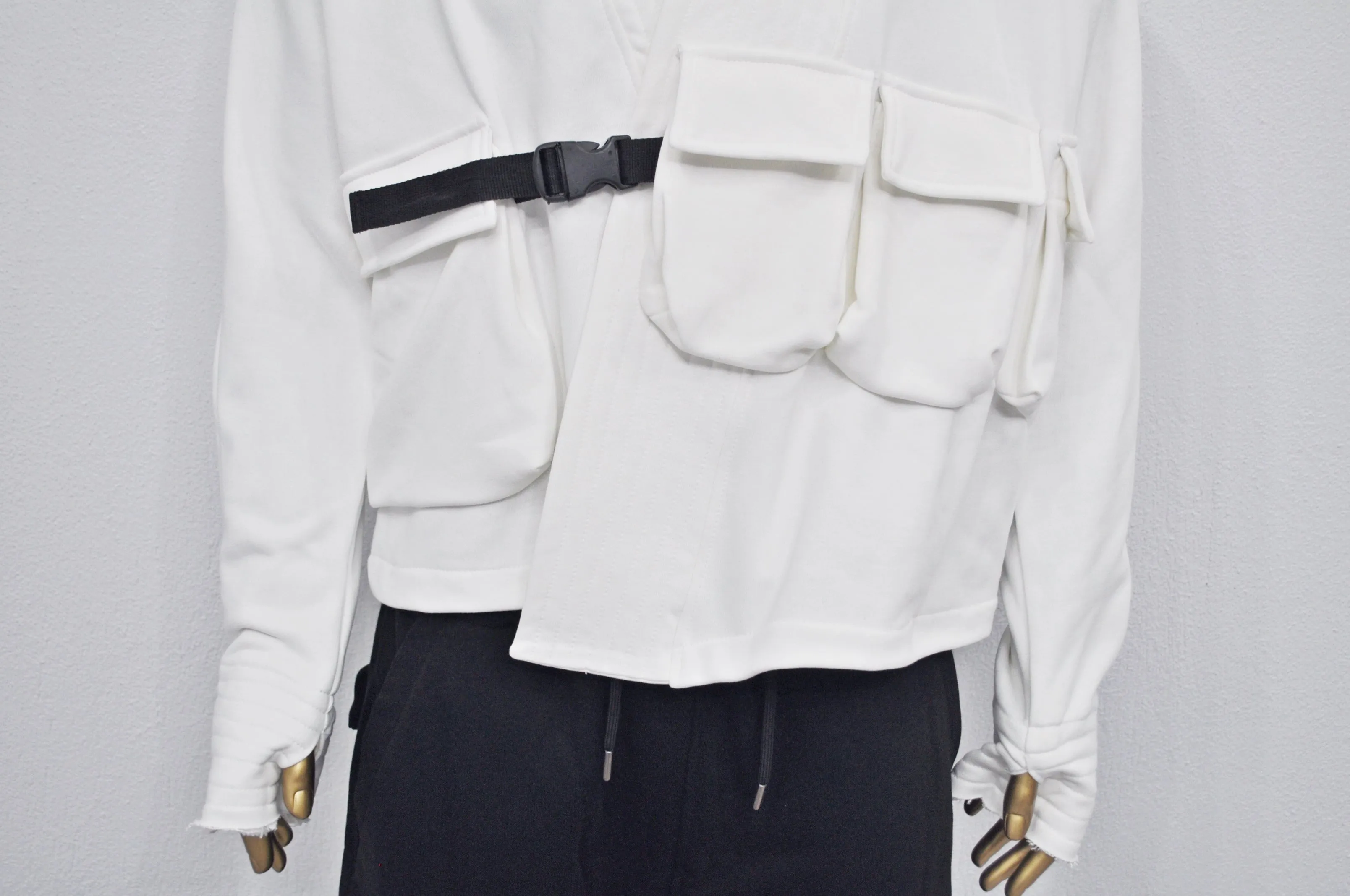 Front Pockets Jacket Kimono Look, Tie-up, Ninja Assassin Jacket,Steampunk Gothic--BB0173