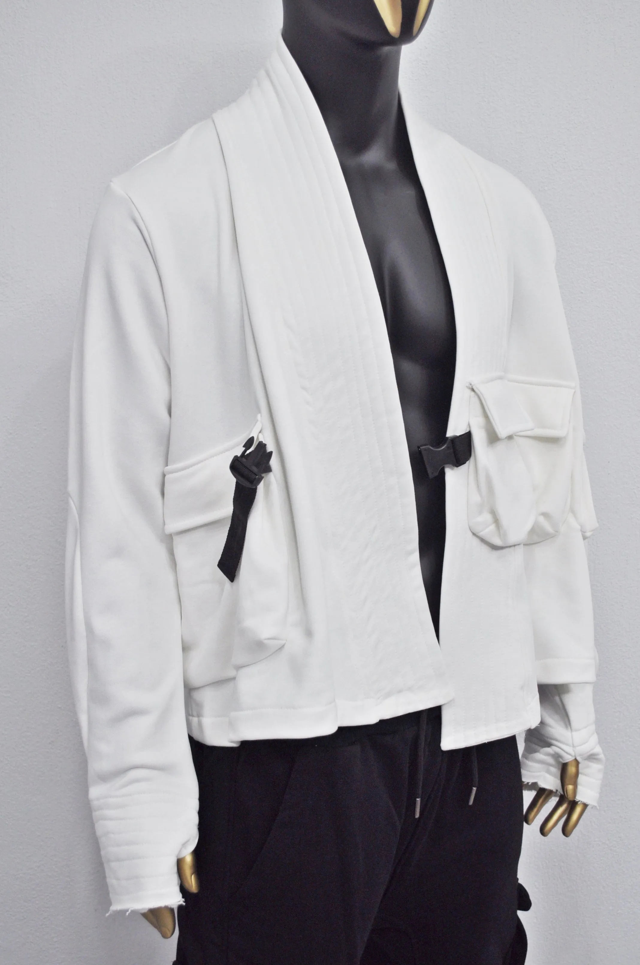 Front Pockets Jacket Kimono Look, Tie-up, Ninja Assassin Jacket,Steampunk Gothic--BB0173