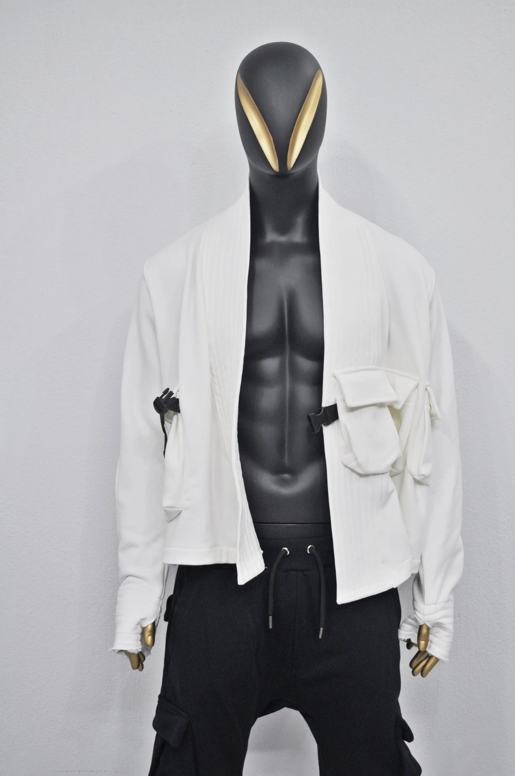 Front Pockets Jacket Kimono Look, Tie-up, Ninja Assassin Jacket,Steampunk Gothic--BB0173