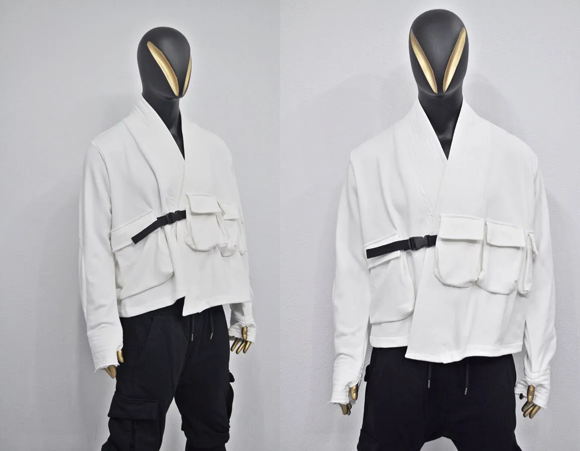 Front Pockets Jacket Kimono Look, Tie-up, Ninja Assassin Jacket,Steampunk Gothic--BB0173