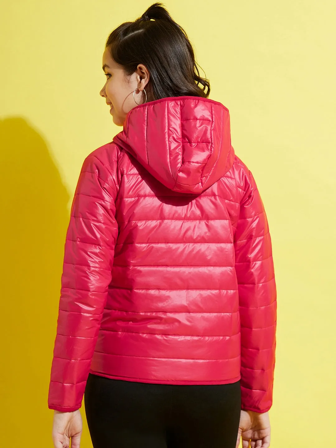 Girls Red Quilted Hooded Jacket