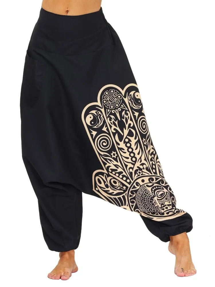 Hamsa Hand Baggy Boho Harem Pants