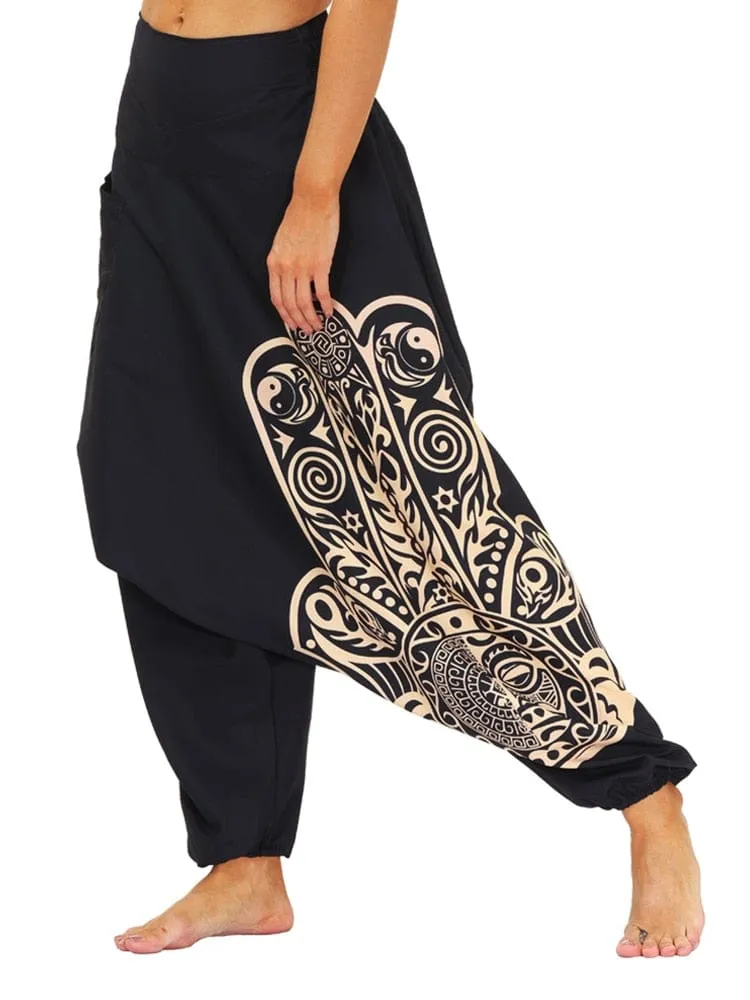 Hamsa Hand Baggy Boho Harem Pants