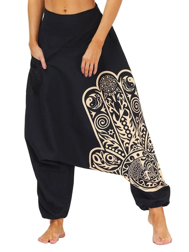 Hamsa Hand Baggy Boho Harem Pants