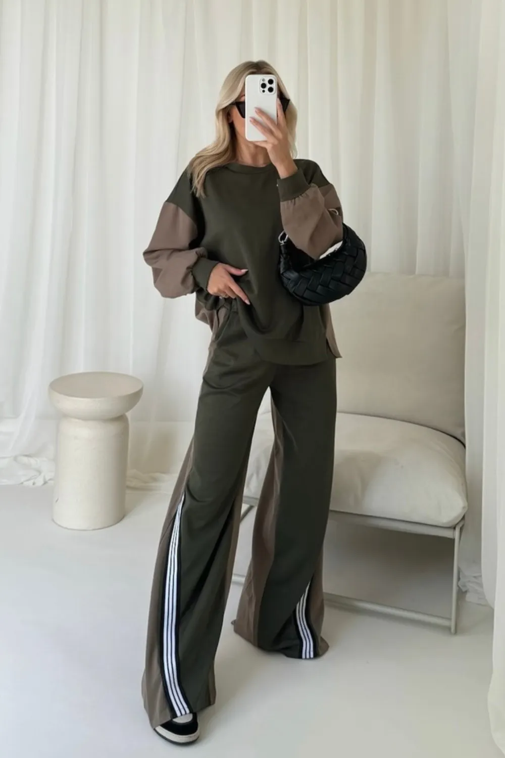Katie khaki contrast sweater lounge set