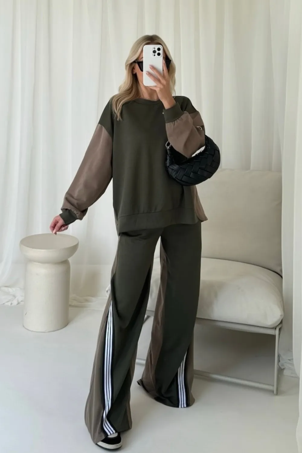 Katie khaki contrast sweater lounge set