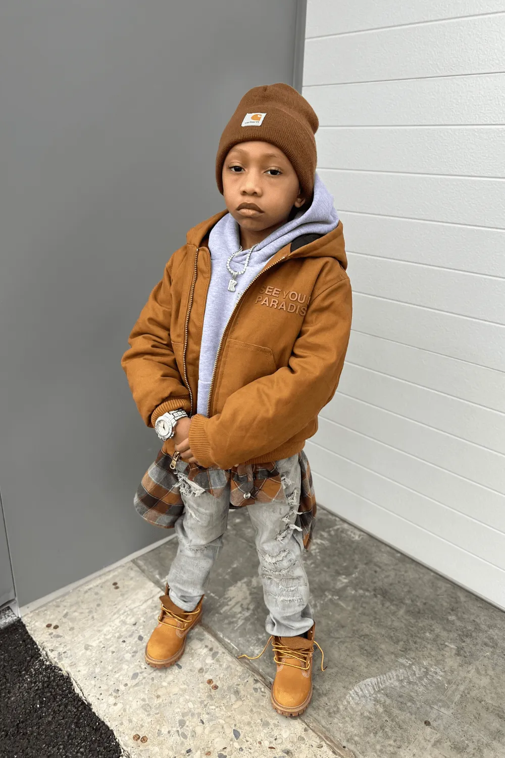 Kids See You In Paradise Hooded Work Jacket (Wheat)
