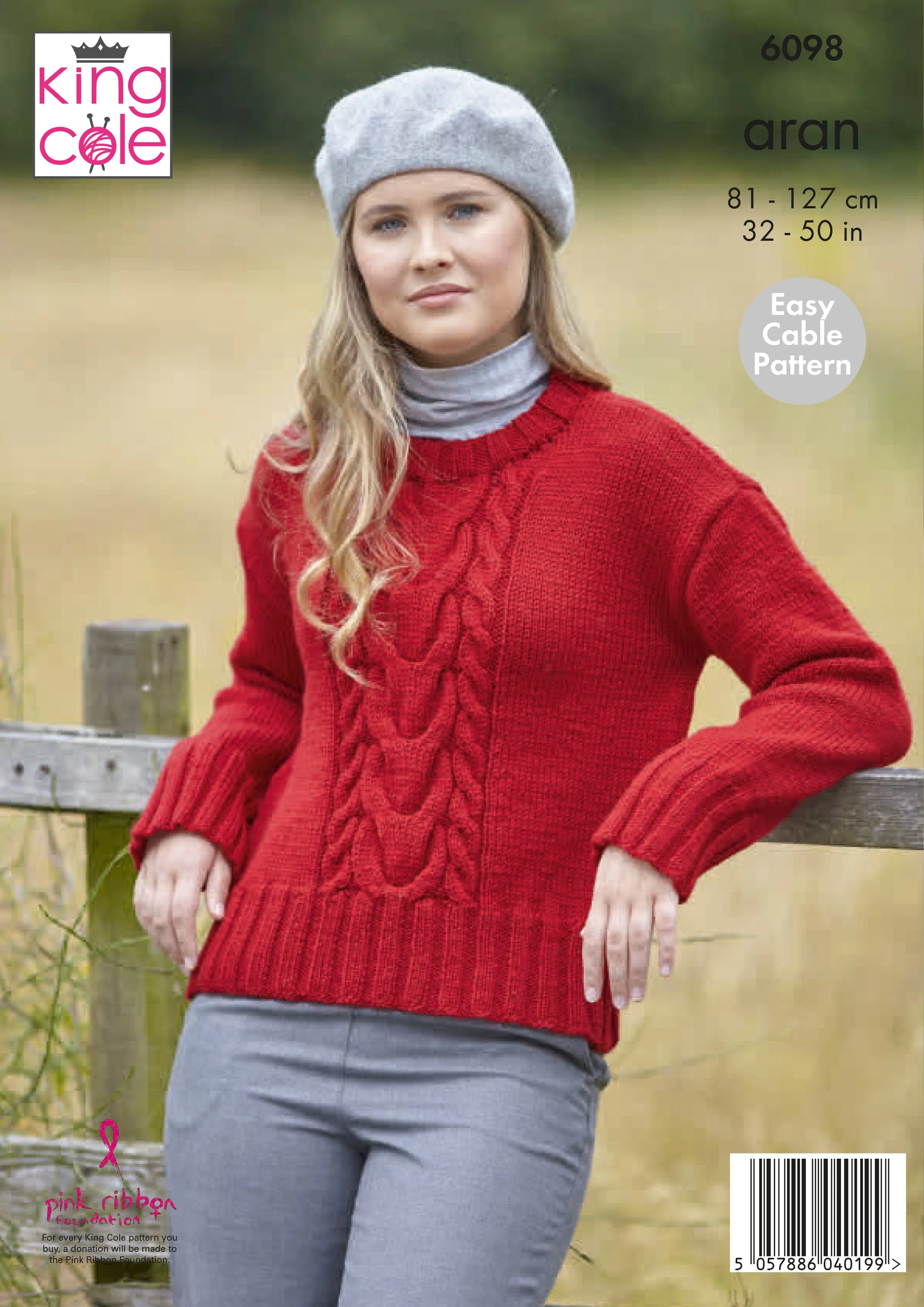 King Cole 6098 Aran Knitting Pattern - Easy Knit Cable Sweaters (32 - 50 in)