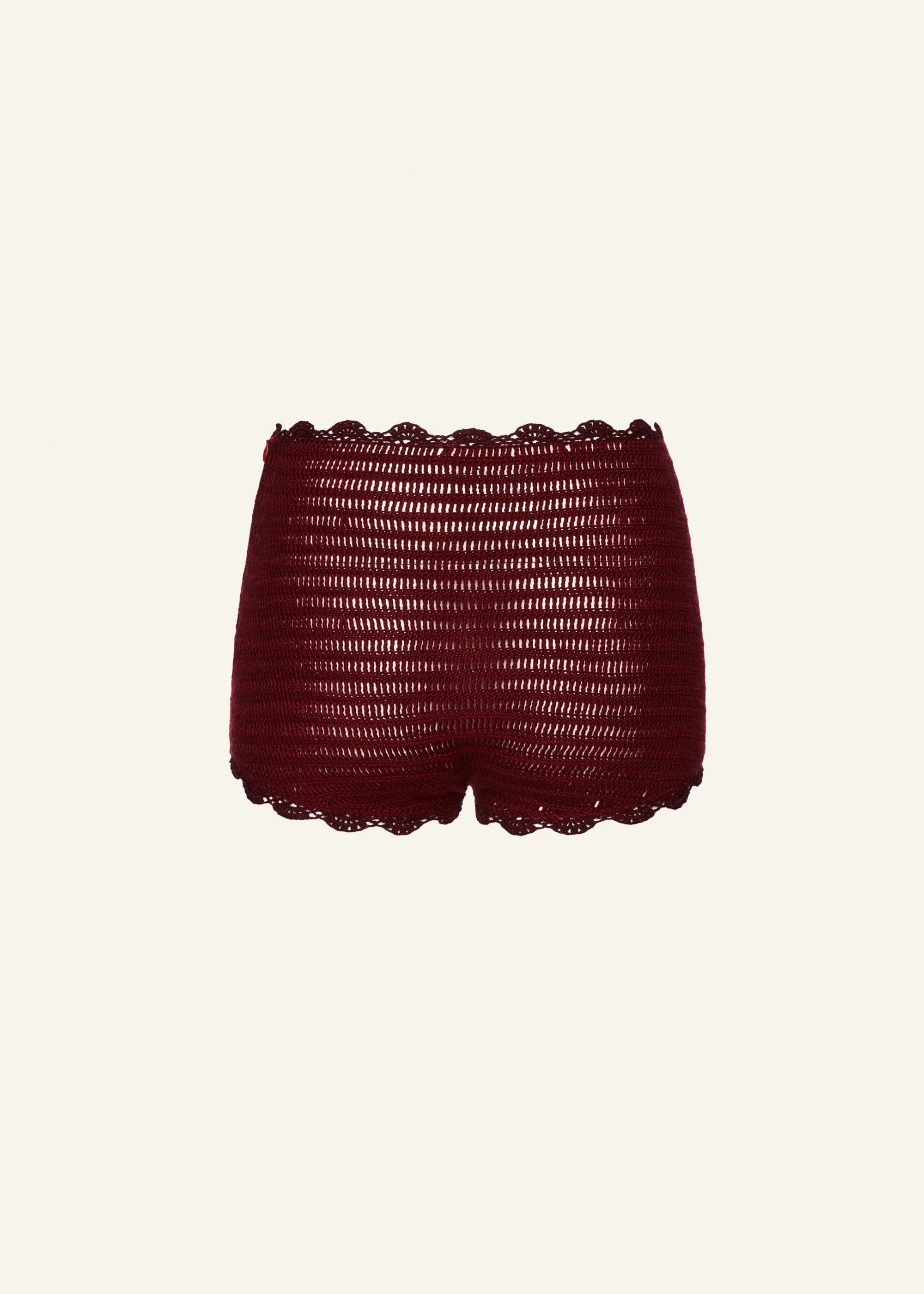 Lace trim crochet shorts in bordeaux