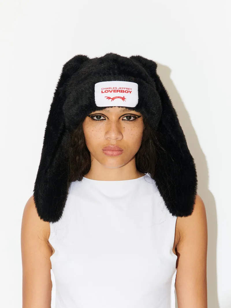 LOVERBOY BY CHARLES JEFFREY FLUFFY CHUNKY RABBIT BEANIE BLACK