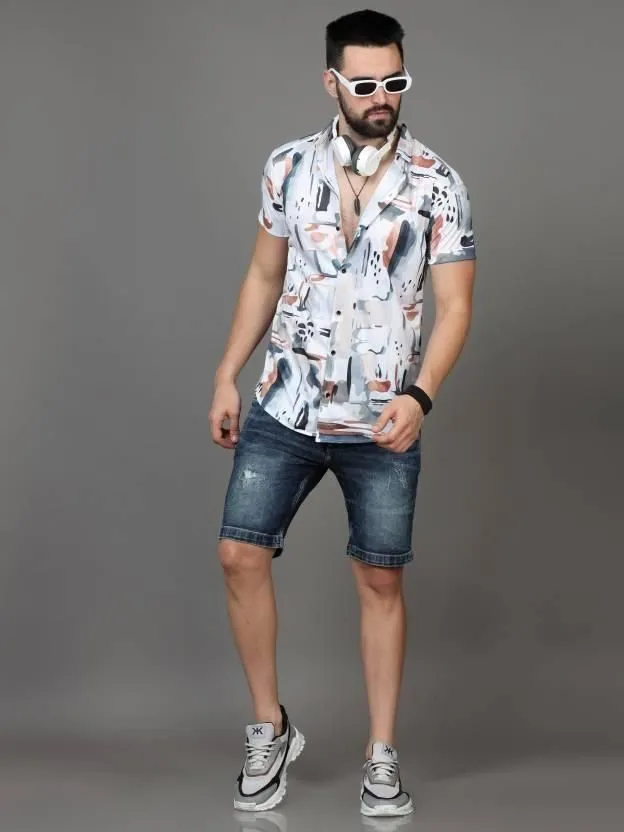 Men's Half-Sleeve Shirt with Printed Design Crafted from Lightweight Rayon Fabric