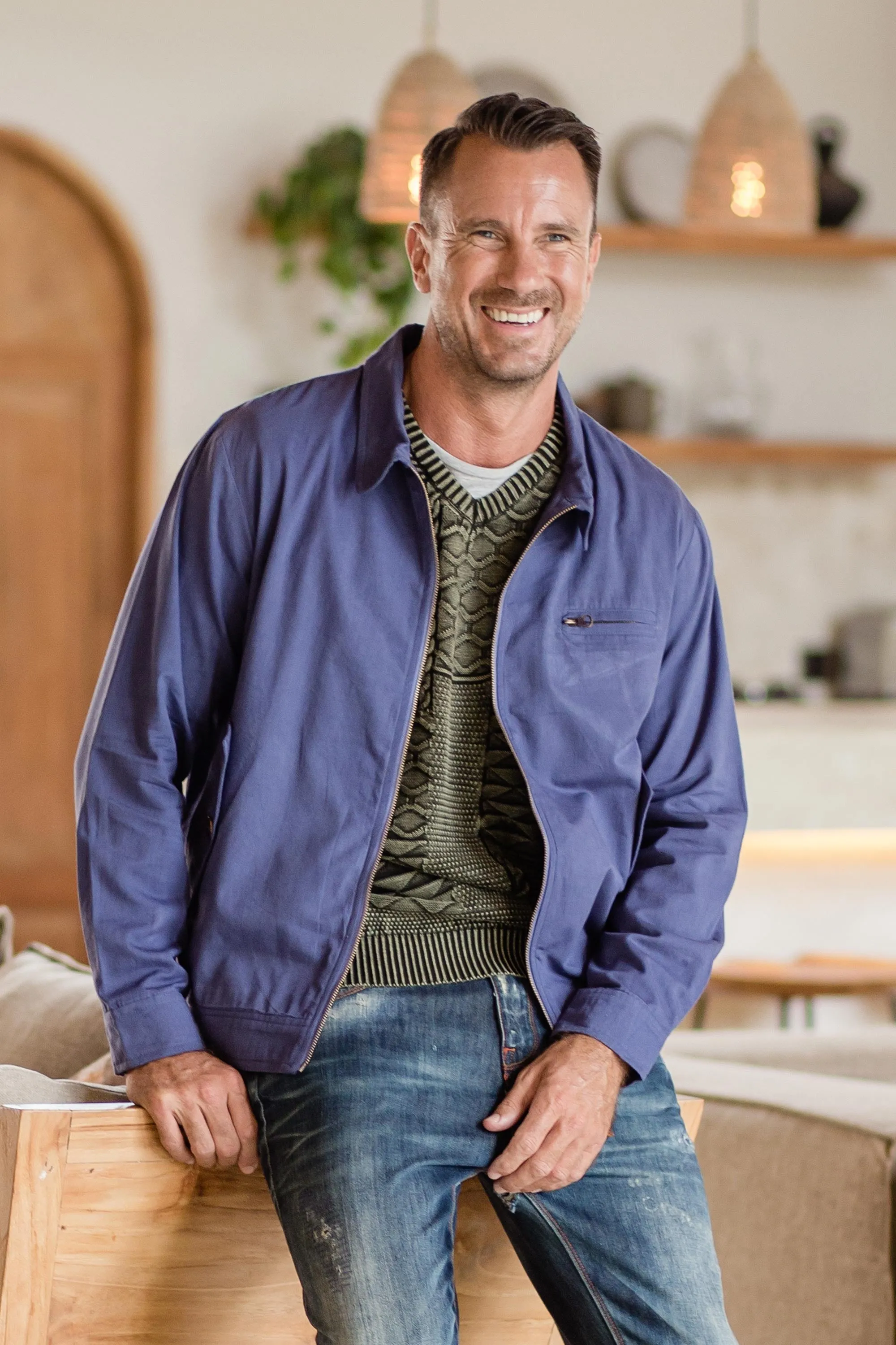 Men's Indigo Cotton Twill Jacket from India - Chilly Day in Indigo | NOVICA