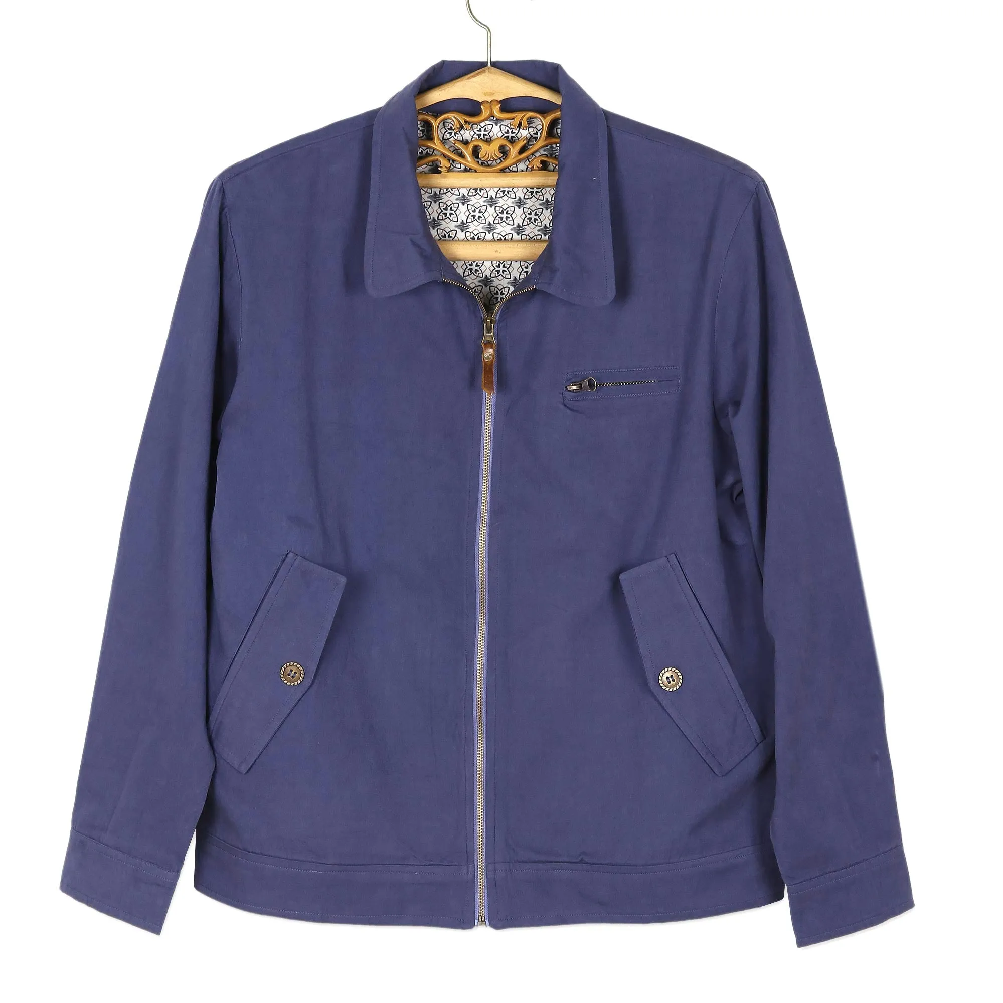 Men's Indigo Cotton Twill Jacket from India - Chilly Day in Indigo | NOVICA