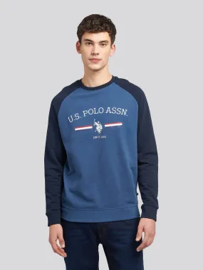 Mens Raglan Rider Crew Neck Sweater in Dark Denim
