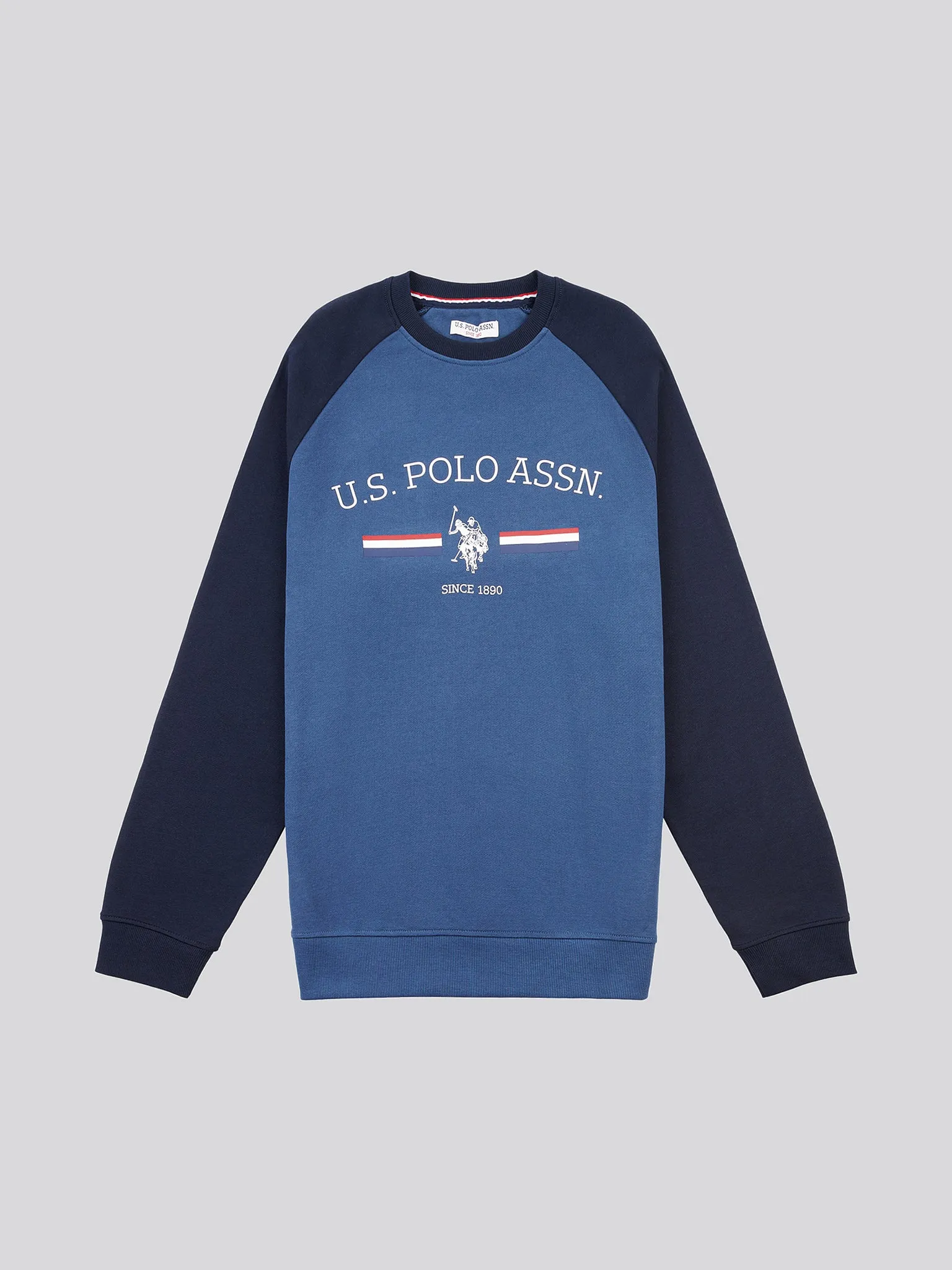 Mens Raglan Rider Crew Neck Sweater in Dark Denim