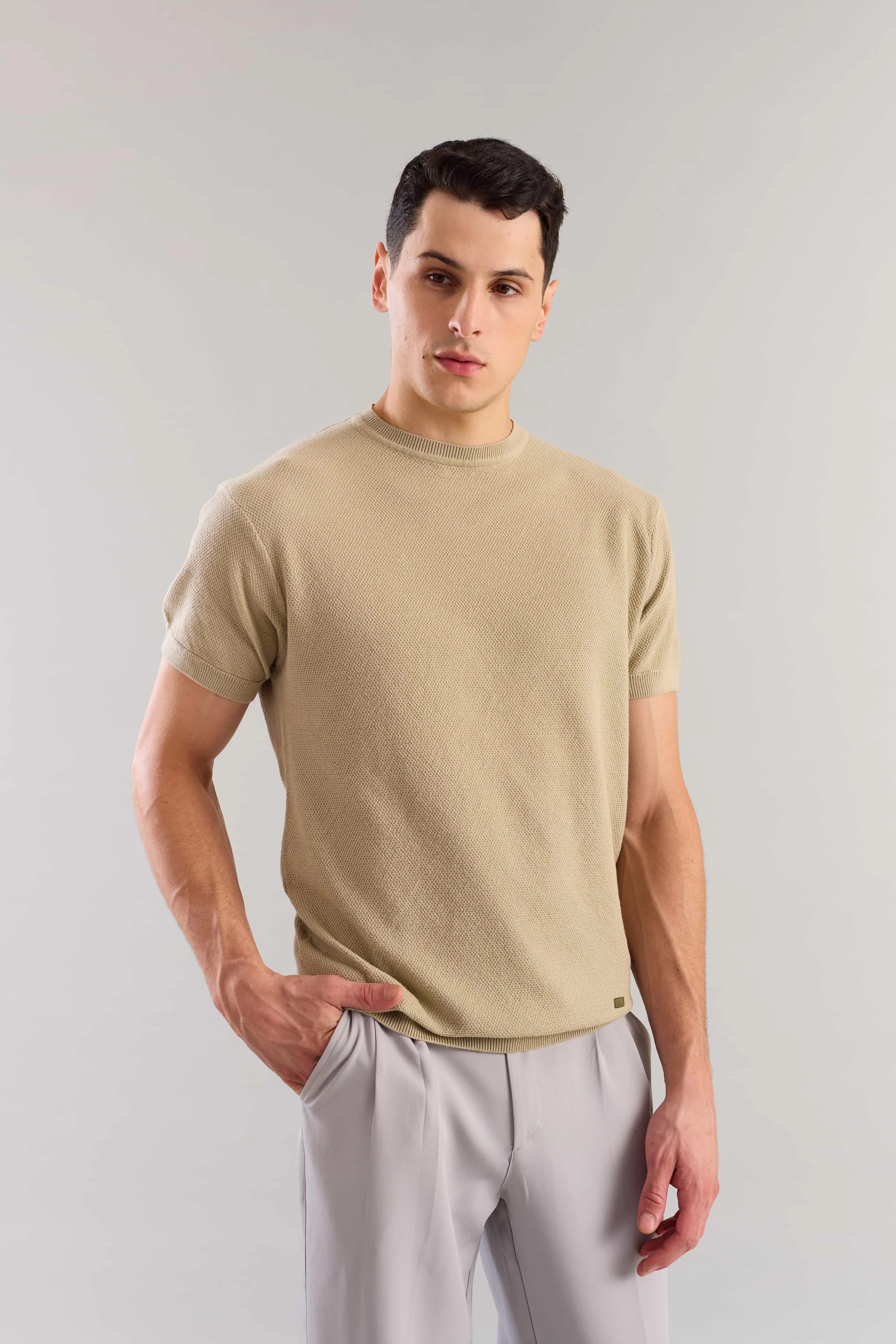 Nude Textured Knitted T-Shirt