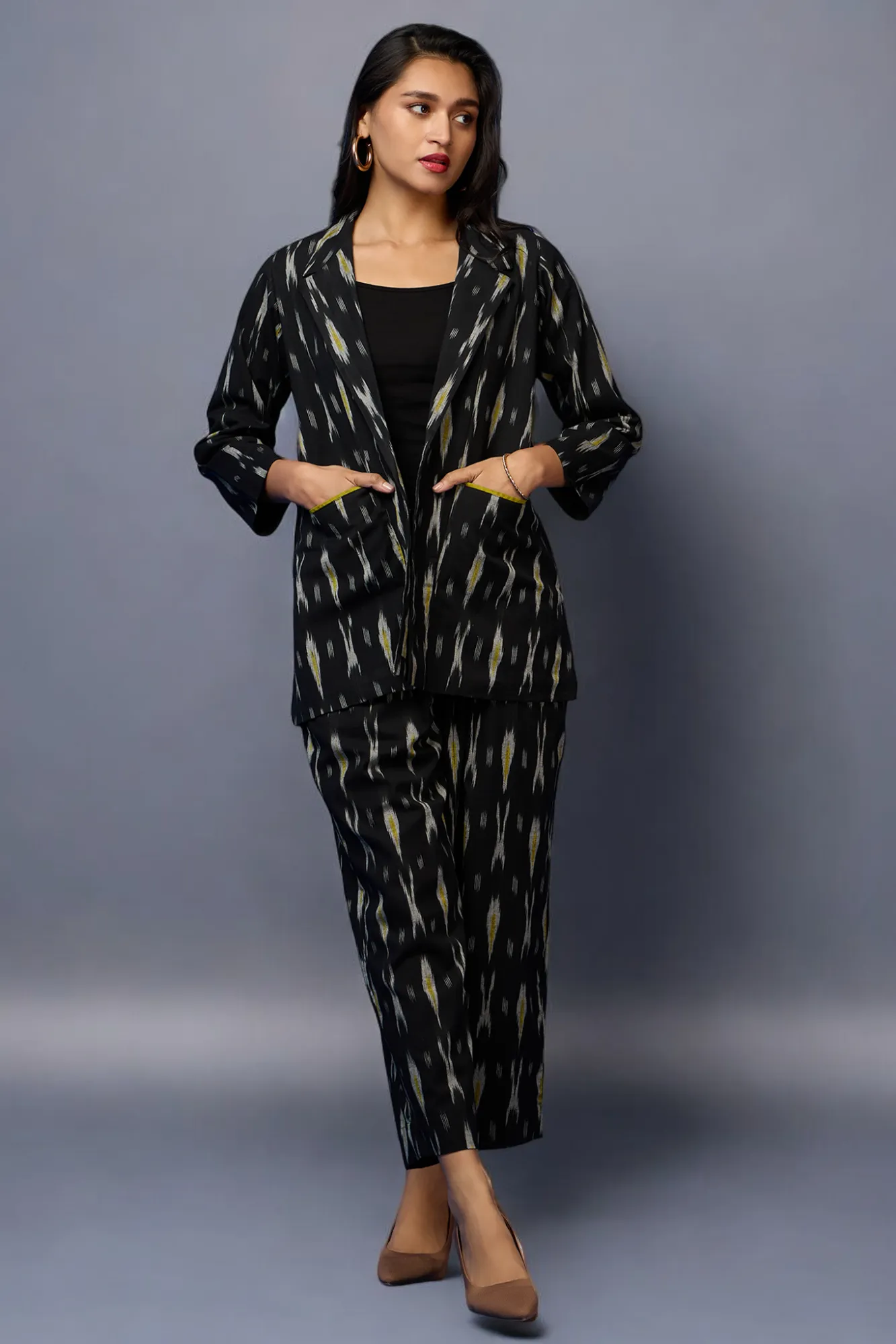 pantsuit set (blazer   trousers) - Black Ink & Green Brushstrokes