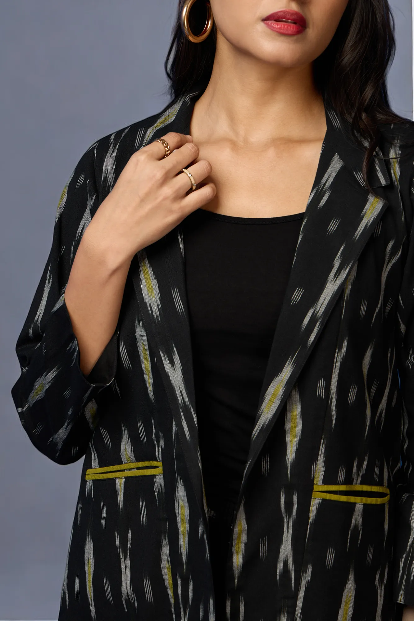 pantsuit set (blazer   trousers) - Black Ink & Green Brushstrokes
