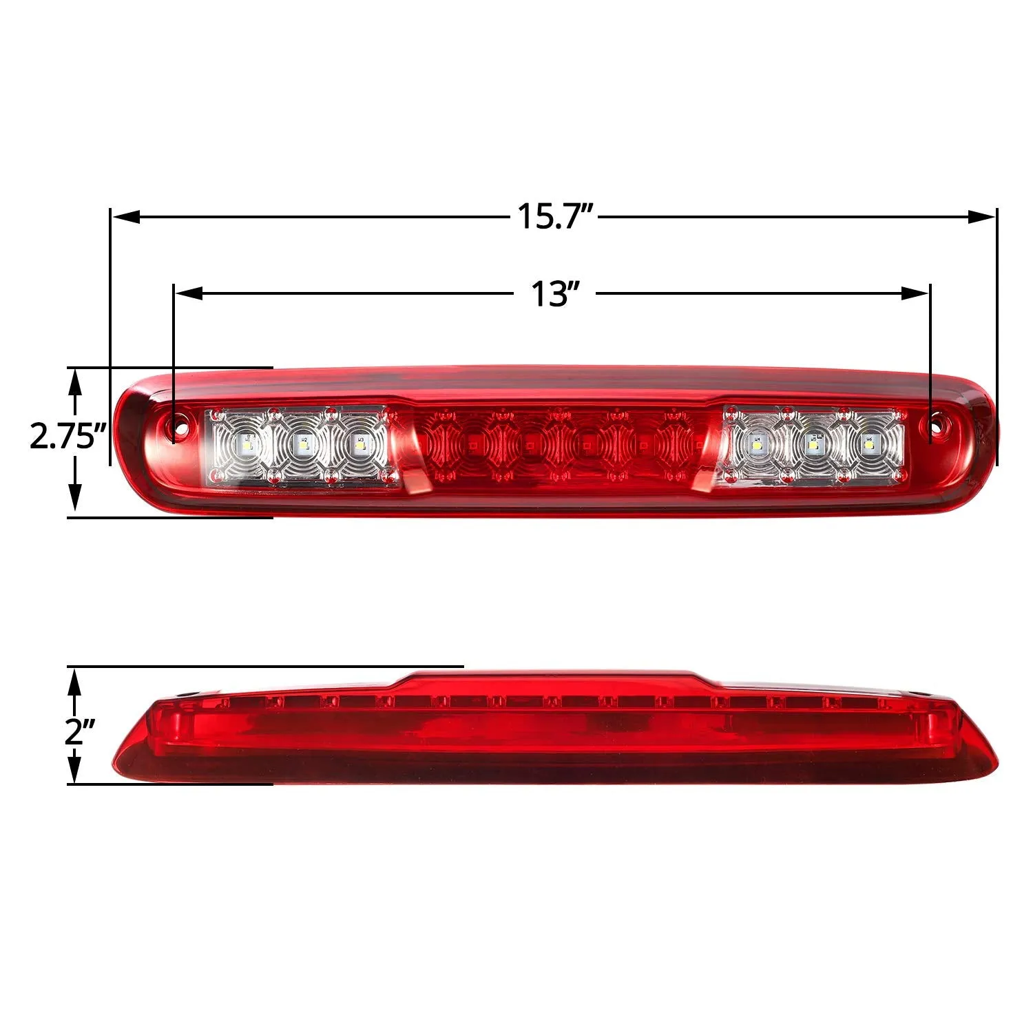 Partsam High Mount Stop Light Led Third 3rd Brake Light Replacement for Silverado and Sierra 1500 2500 HD 3500 HD 2007 to 2013 Rear Cab Roof Center Mount Stop Brake Tail Light Cargo Lamp (Red Lens)