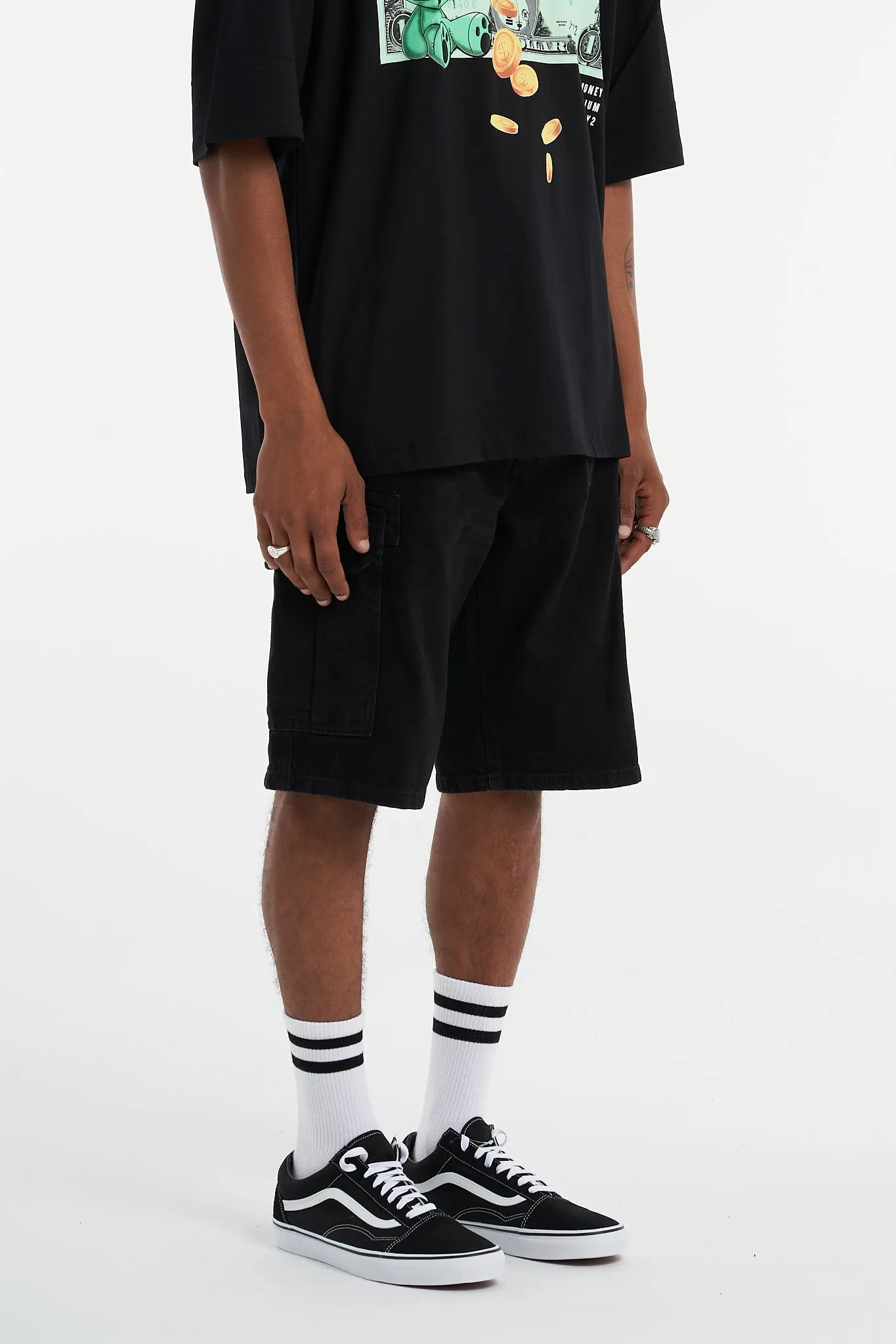 Premium Black Cargo Denim Shorts